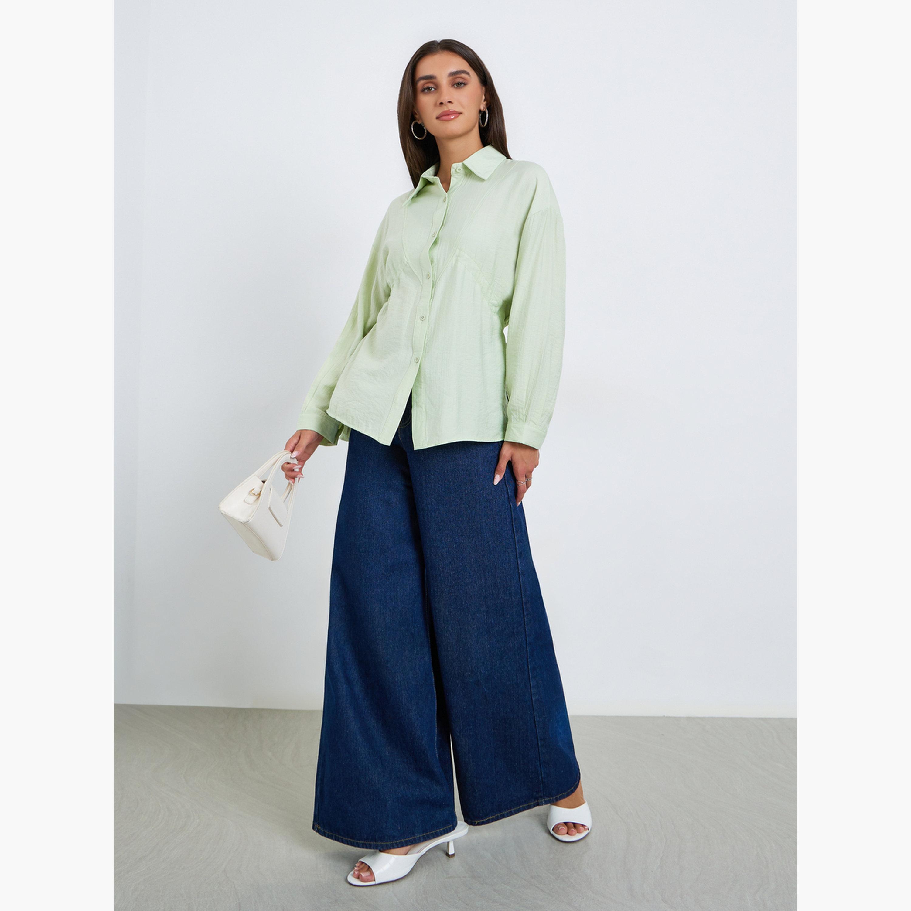 Styli Women Green Long Sleeve Shirt with Drawstring-women-clothing-shirtsandblouses-shirts-image-2