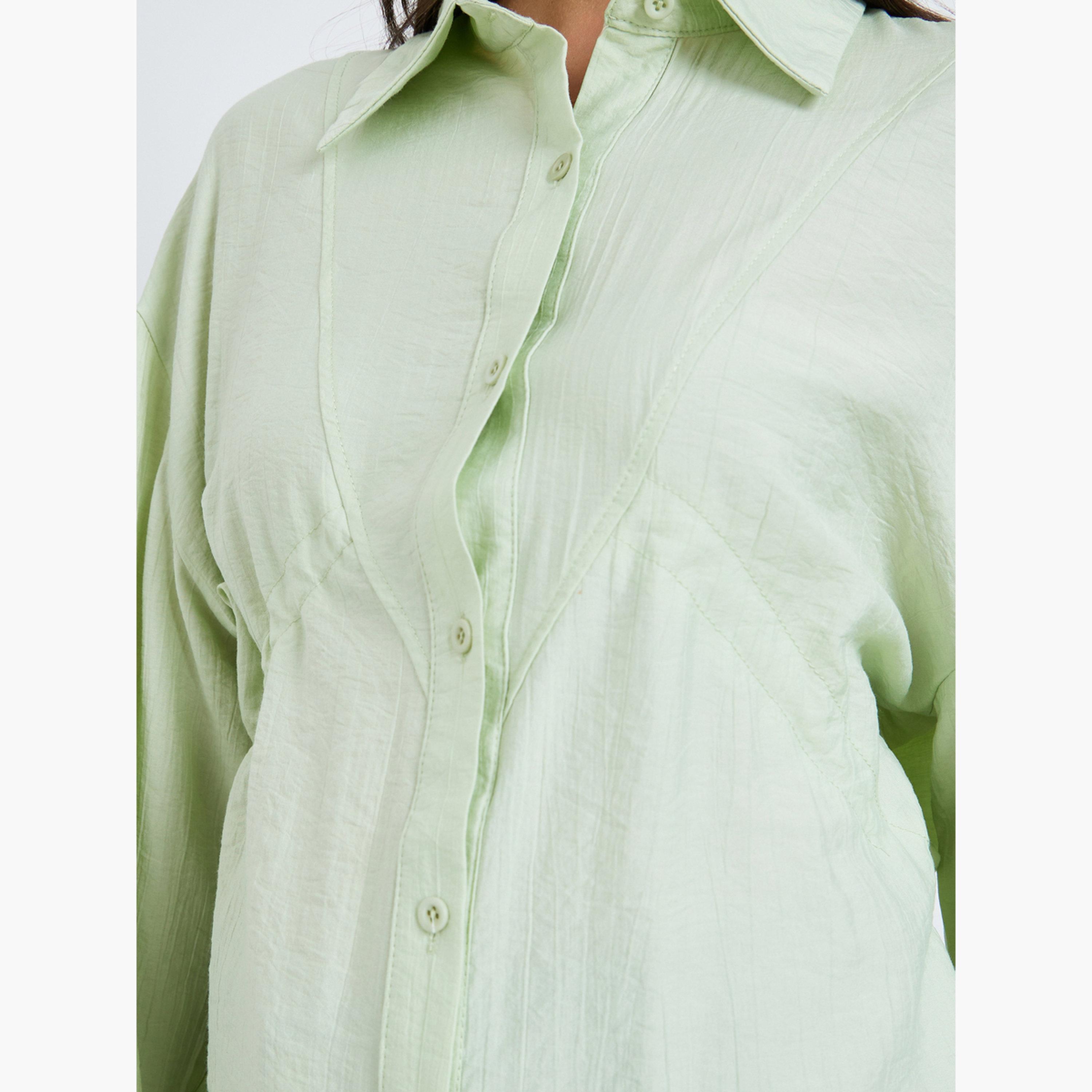 Styli Women Green Long Sleeve Shirt with Drawstring-women-clothing-shirtsandblouses-shirts-image-4