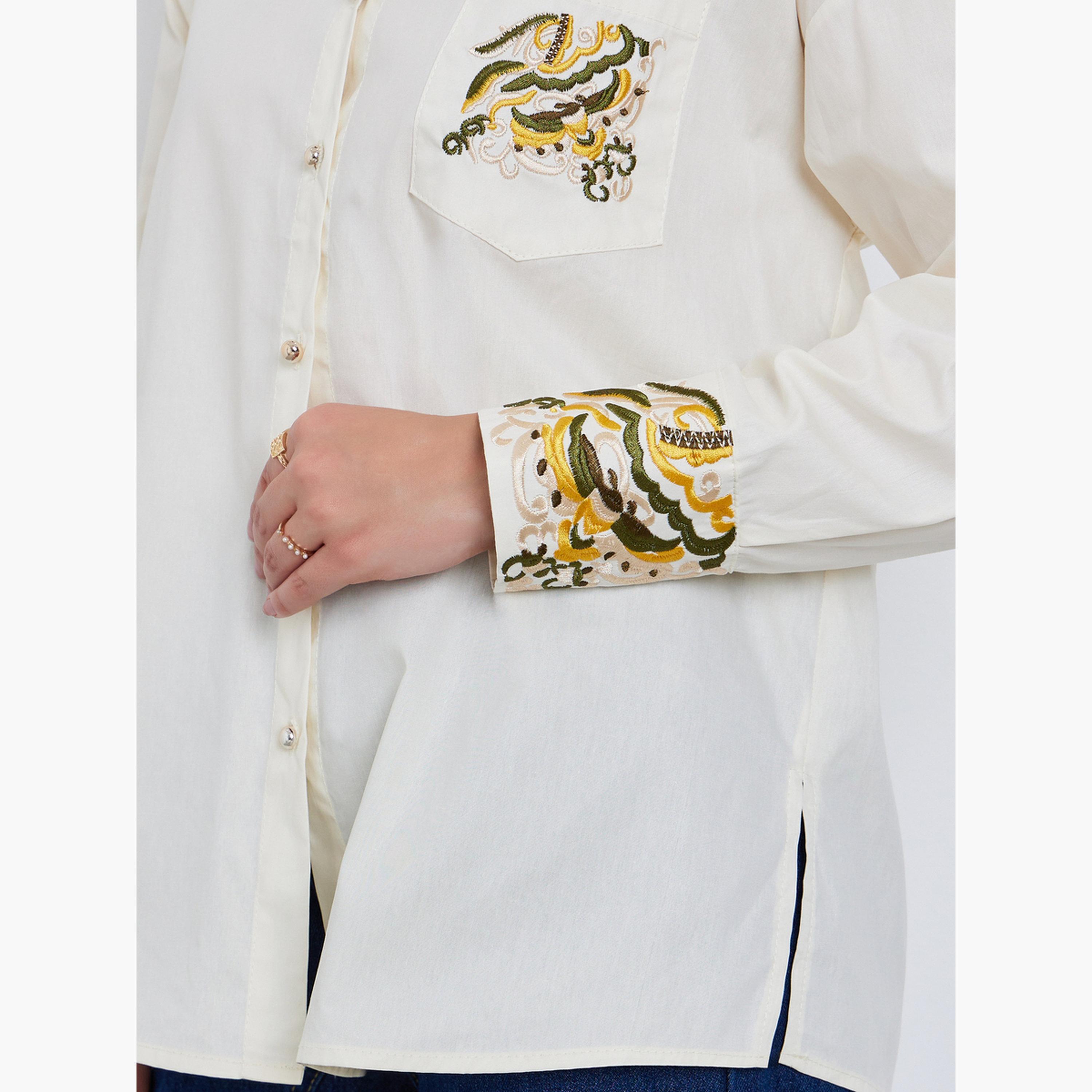 Styli Women Beige Embroidered Oversized Shirt-women-clothing-shirtsandblouses-shirts-image-3