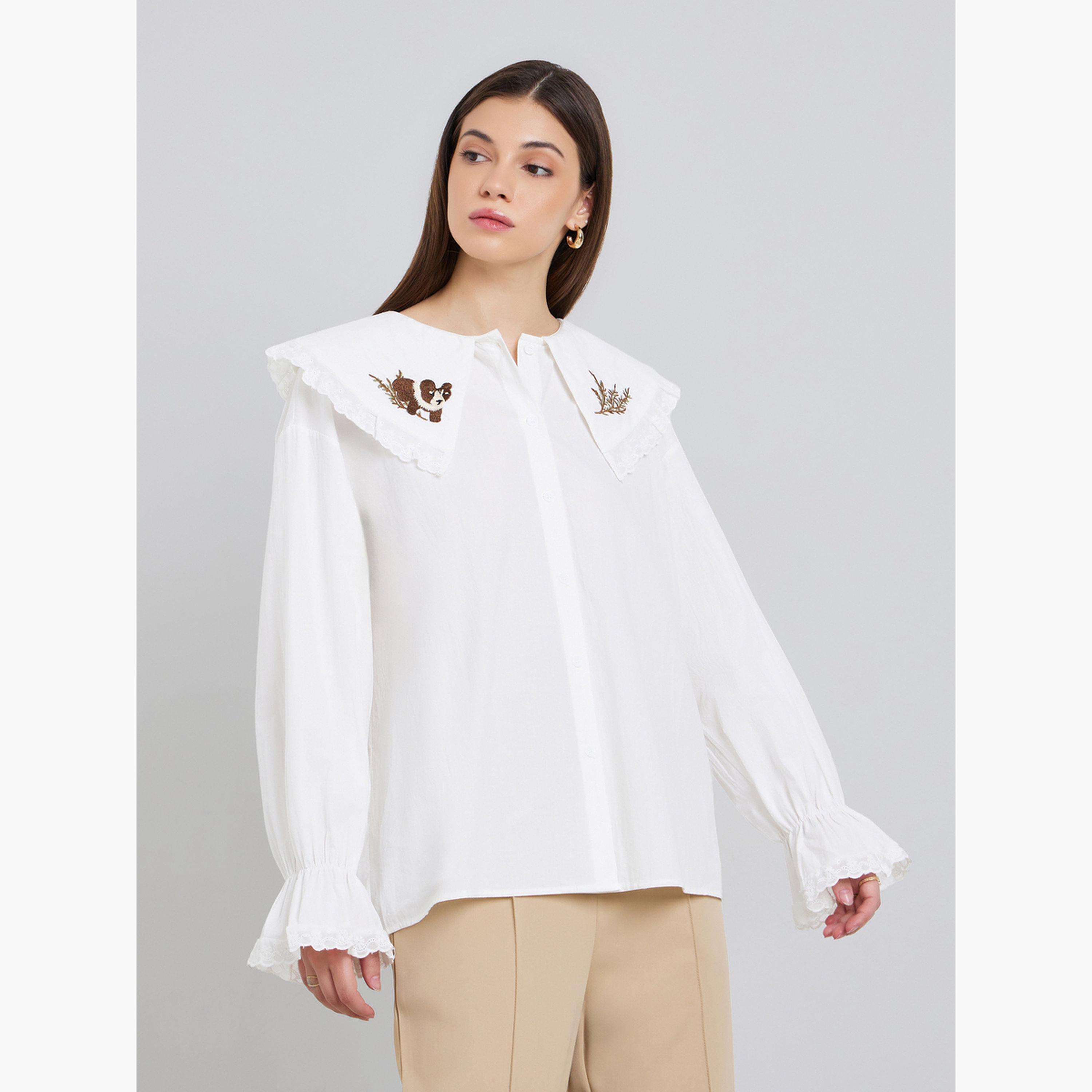 بلوزة بأكمام طويلة وياقة مطرزة-women-clothing-shirtsandblouses-blouses-image-1