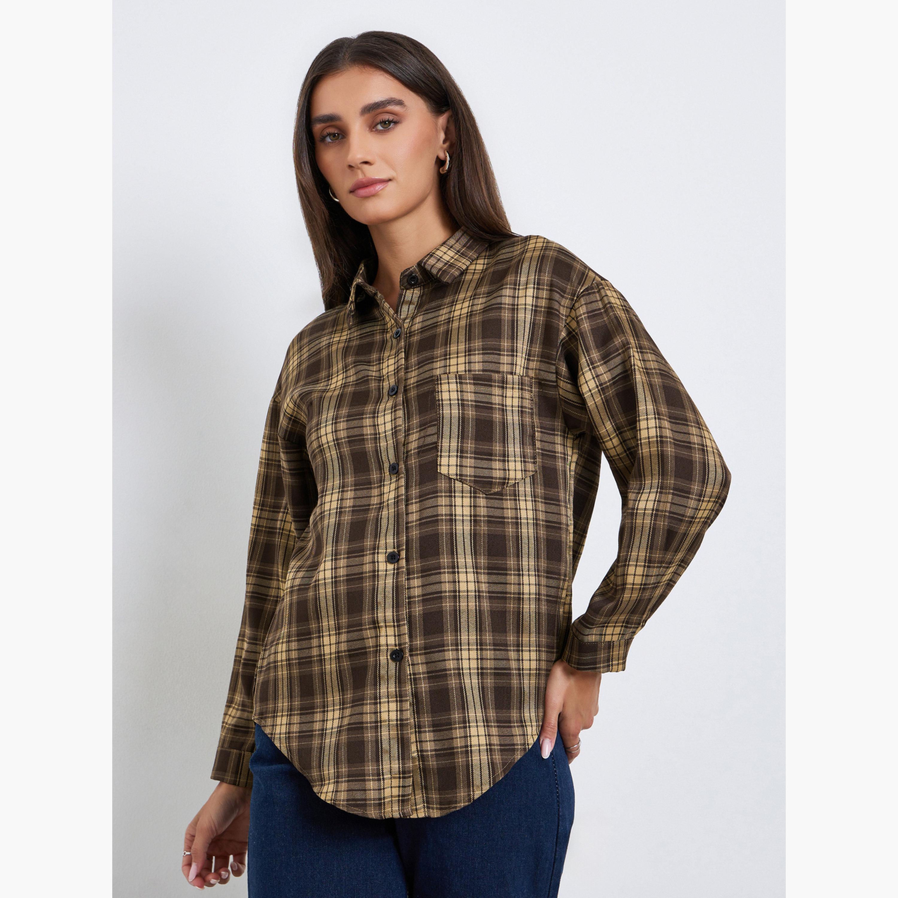 قميص بقصة واسعة بنمط بريبي ومربعات-women-clothing-shirtsandblouses-shirts-image-1