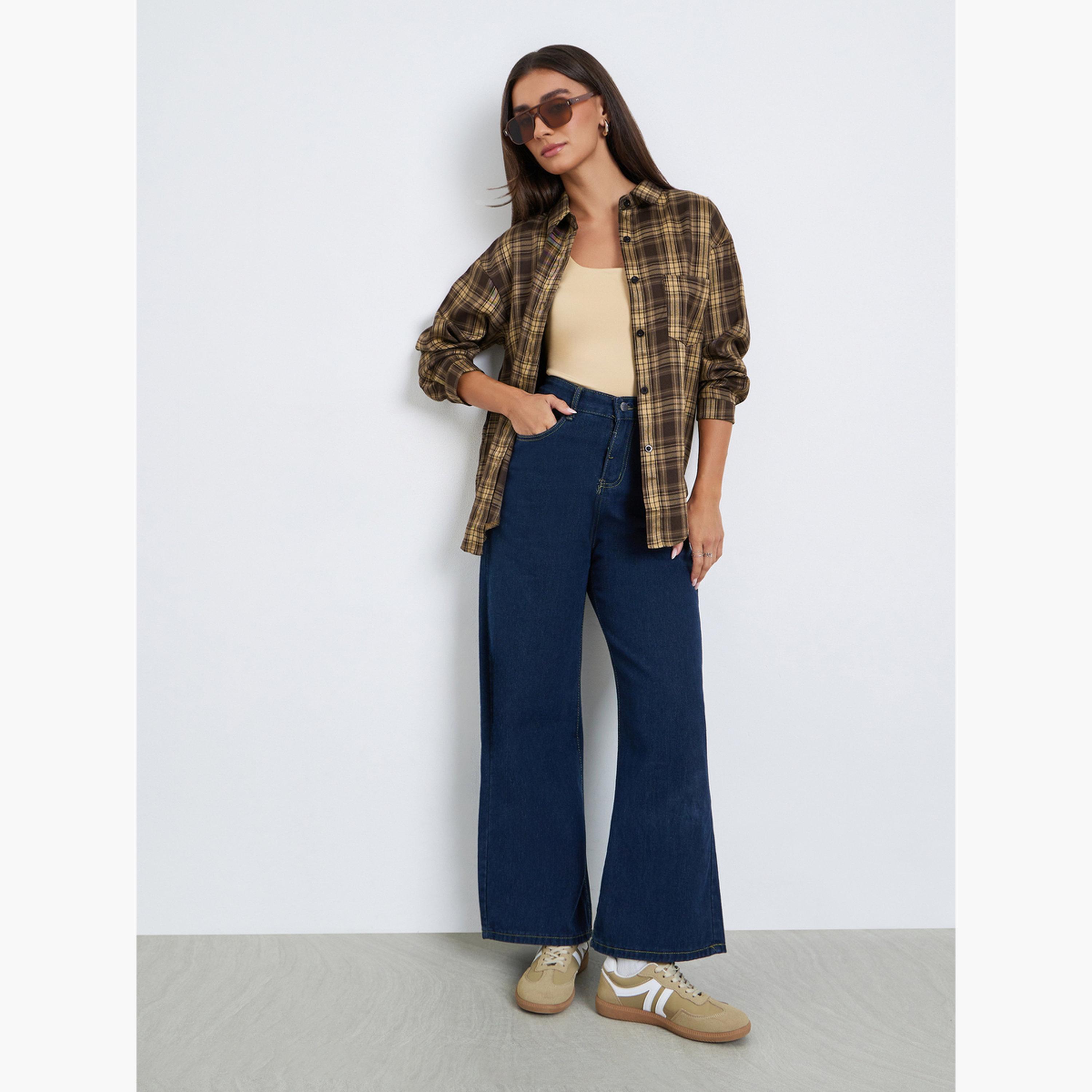 قميص بقصة واسعة بنمط بريبي ومربعات-women-clothing-shirtsandblouses-shirts-image-2