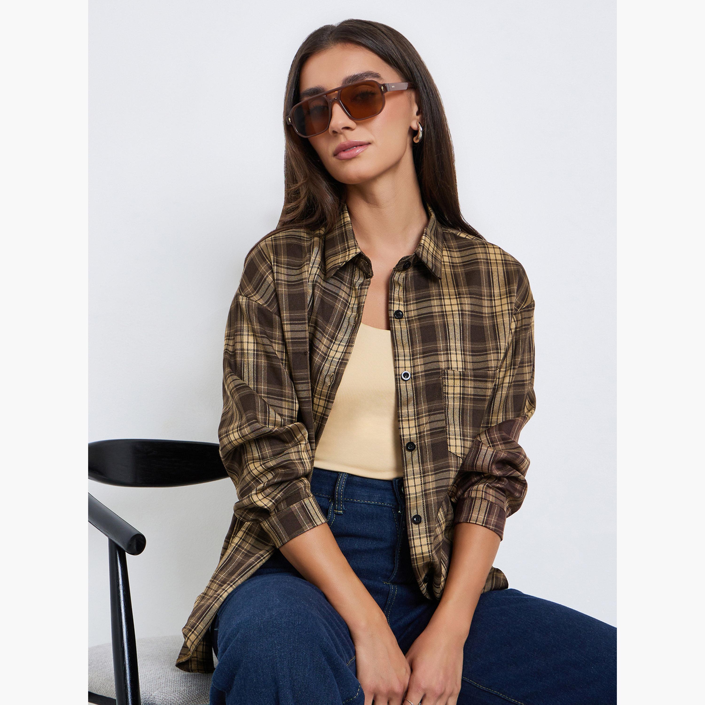 قميص بقصة واسعة بنمط بريبي ومربعات-women-clothing-shirtsandblouses-shirts-image-3