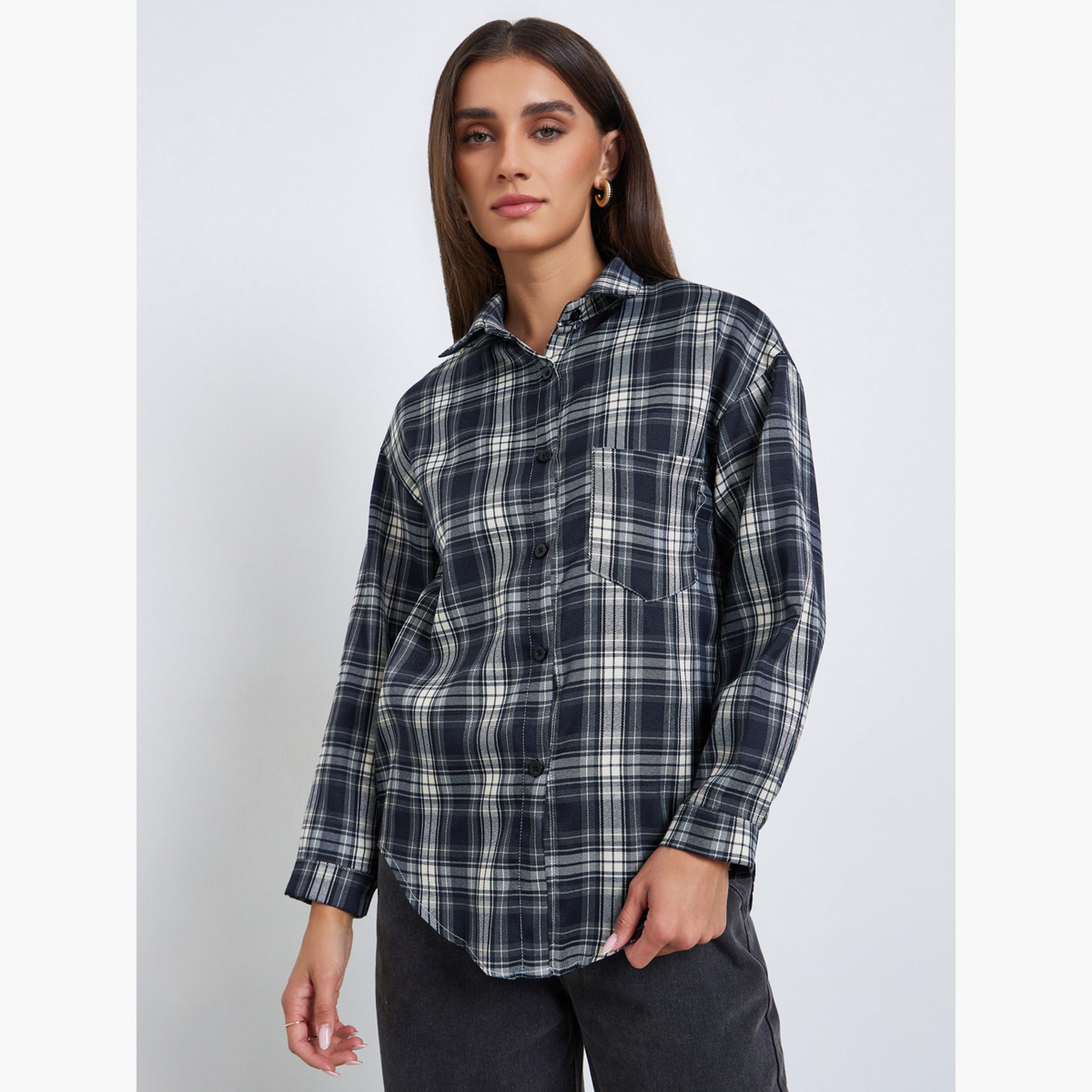 Styli Women Plaid Oversized Long Sleeve Shirt-women-clothing-shirtsandblouses-shirts-image-1