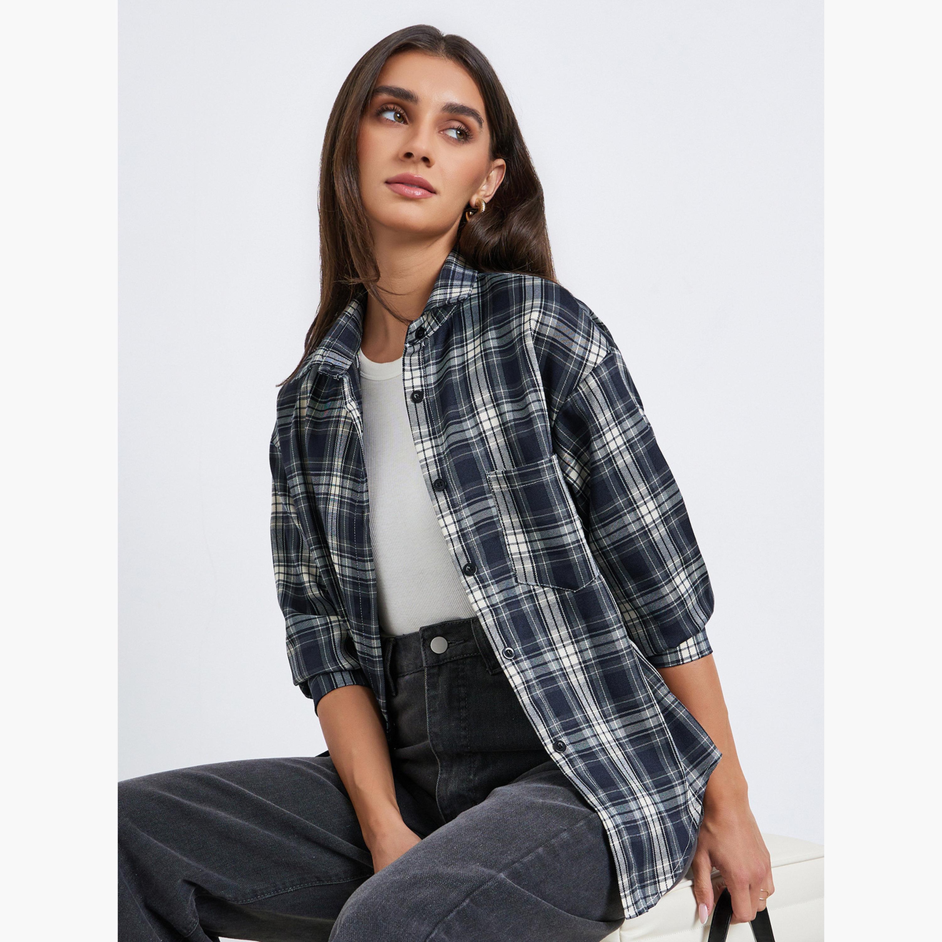 Styli Women Plaid Oversized Long Sleeve Shirt-women-clothing-shirtsandblouses-shirts-image-3