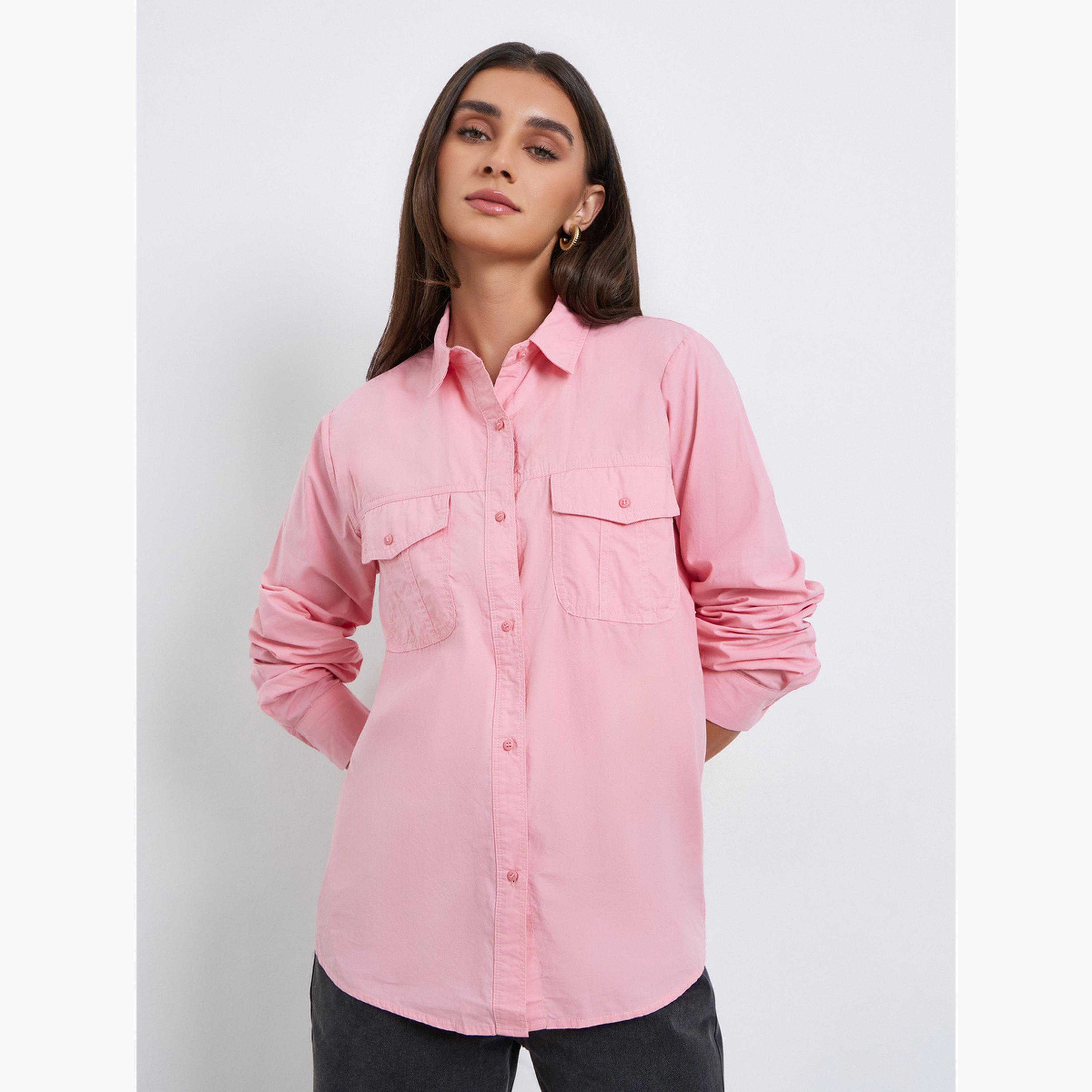 Styli Women Pink Long Sleeve Oversized Shirt-women-clothing-shirtsandblouses-shirts-image-1