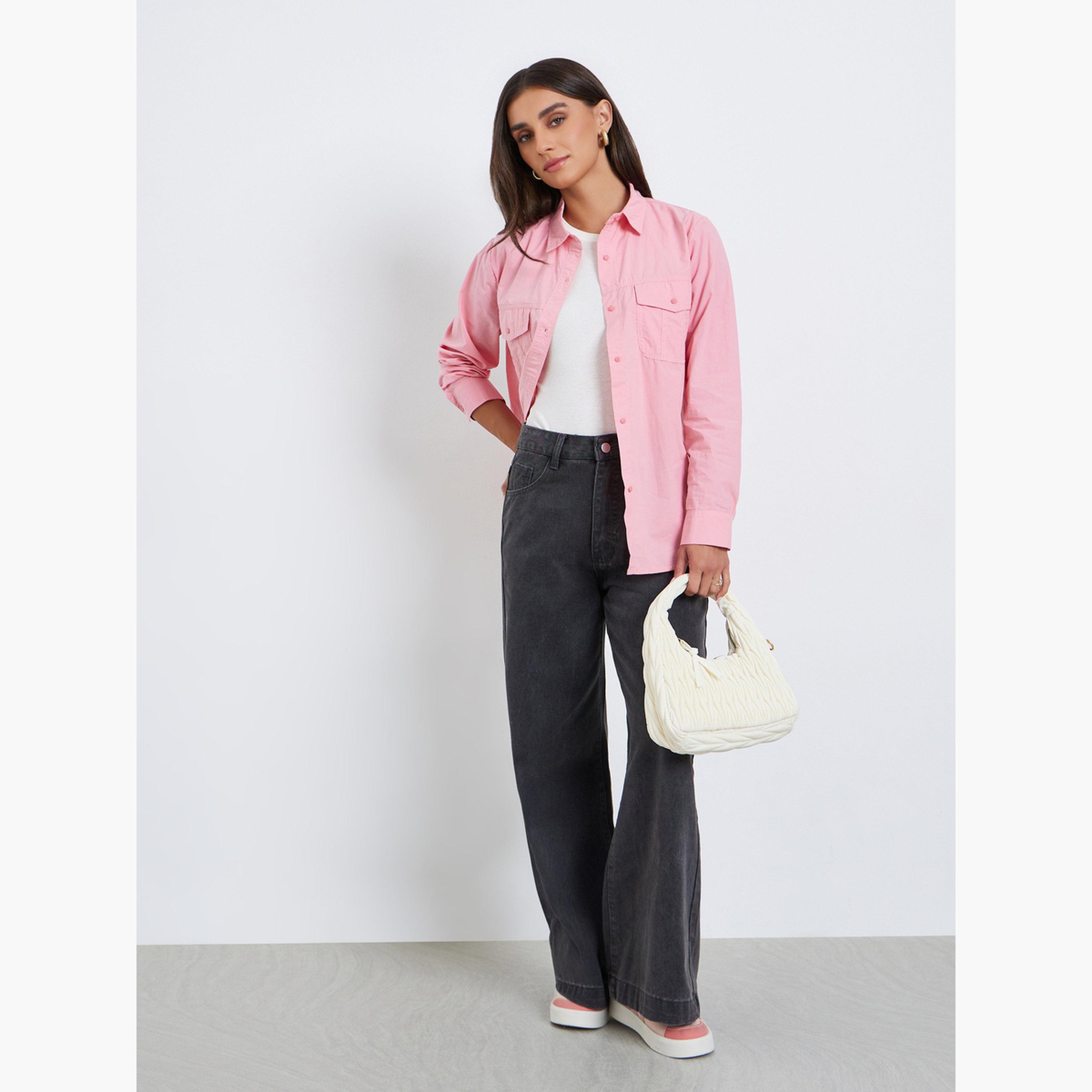 Styli Women Pink Long Sleeve Oversized Shirt-women-clothing-shirtsandblouses-shirts-image-2