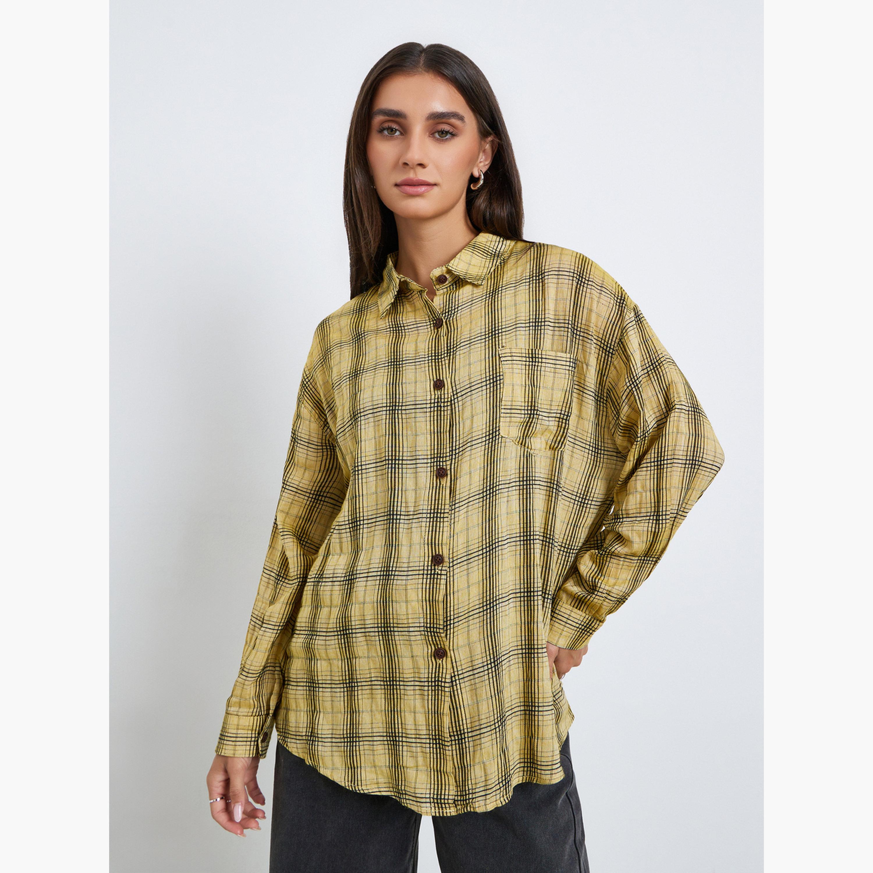 Styli Women Plaid Preppy Style Oversized Shirt-women-clothing-shirtsandblouses-shirts-image-1