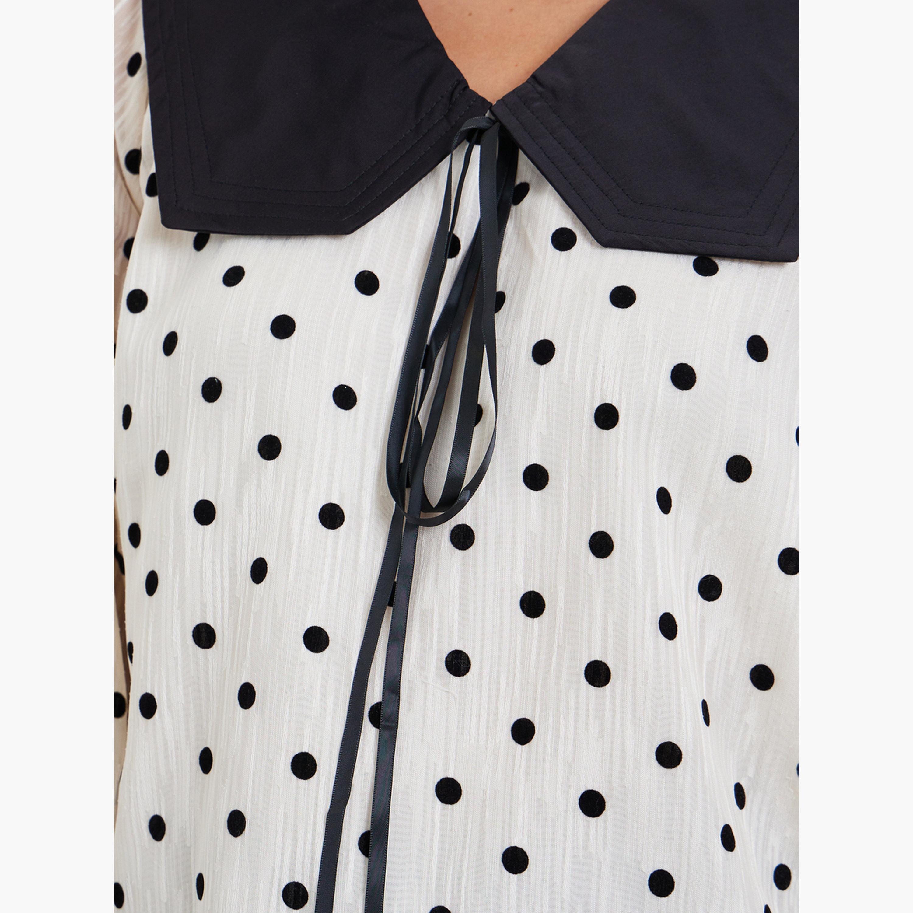 بلوزة بيج مُنقّطة بياقة مُتباينة-women-clothing-shirtsandblouses-blouses-image-4