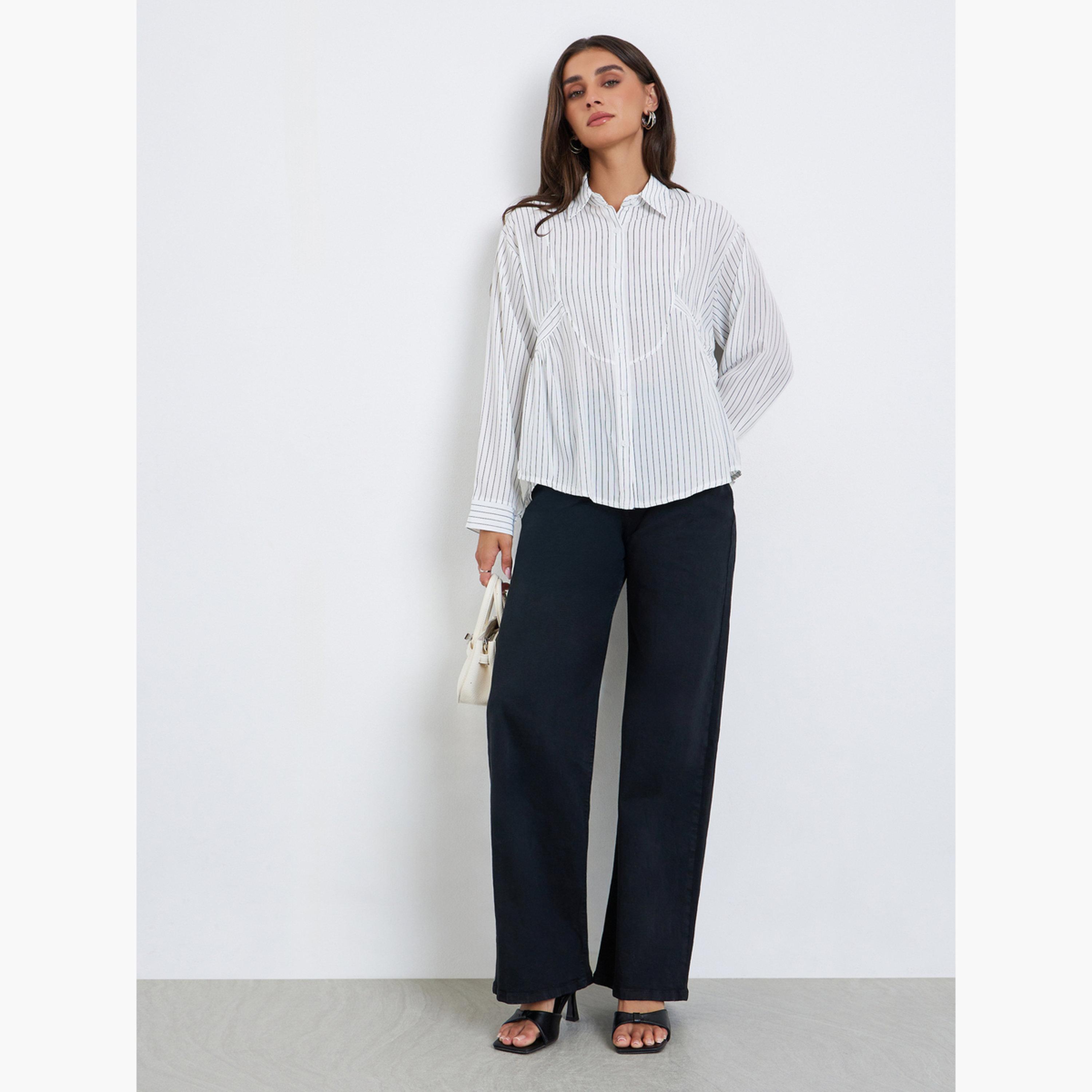 Styli Women White Striped Oversized Shirt-women-clothing-shirtsandblouses-shirts-image-2