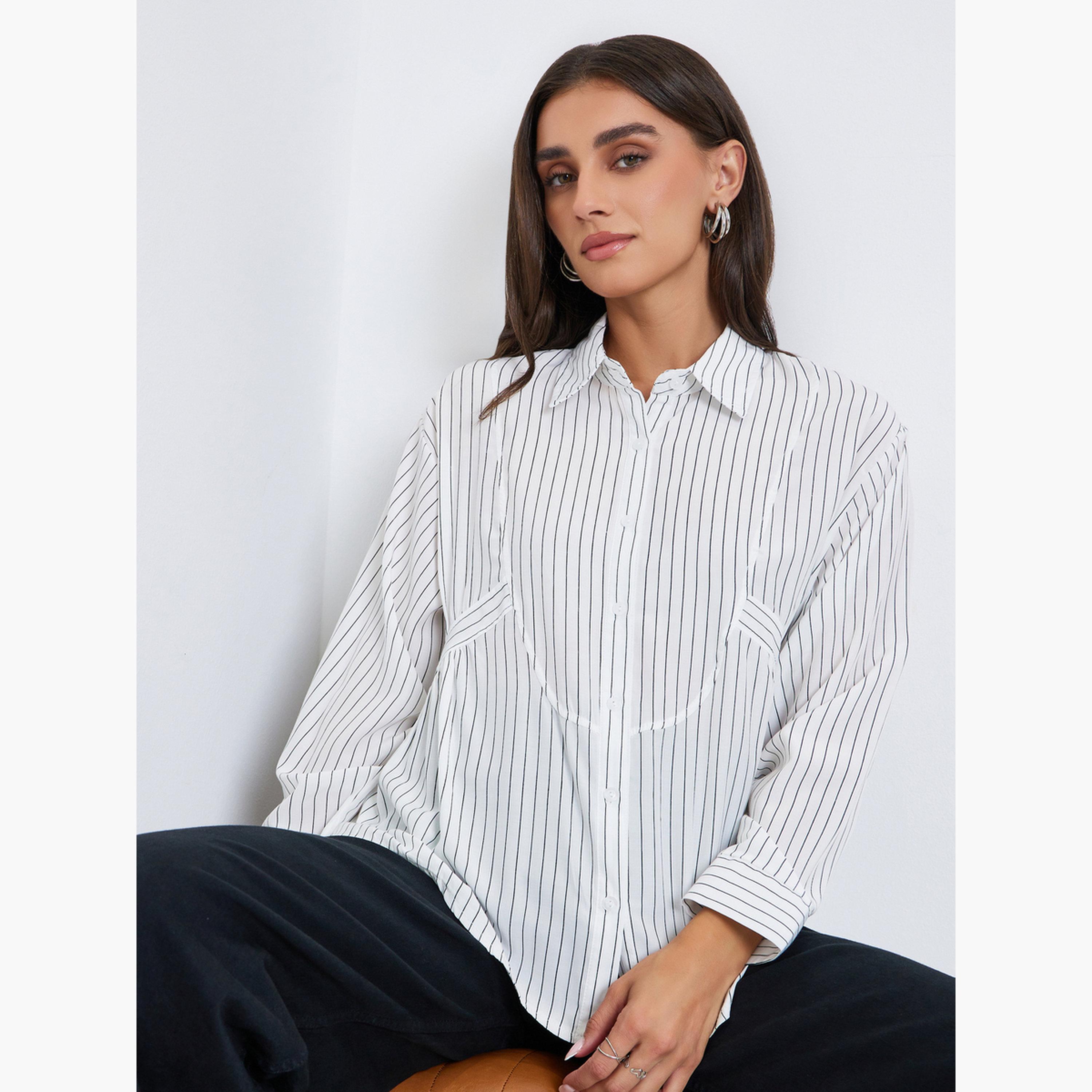Styli Women White Striped Oversized Shirt-women-clothing-shirtsandblouses-shirts-image-3