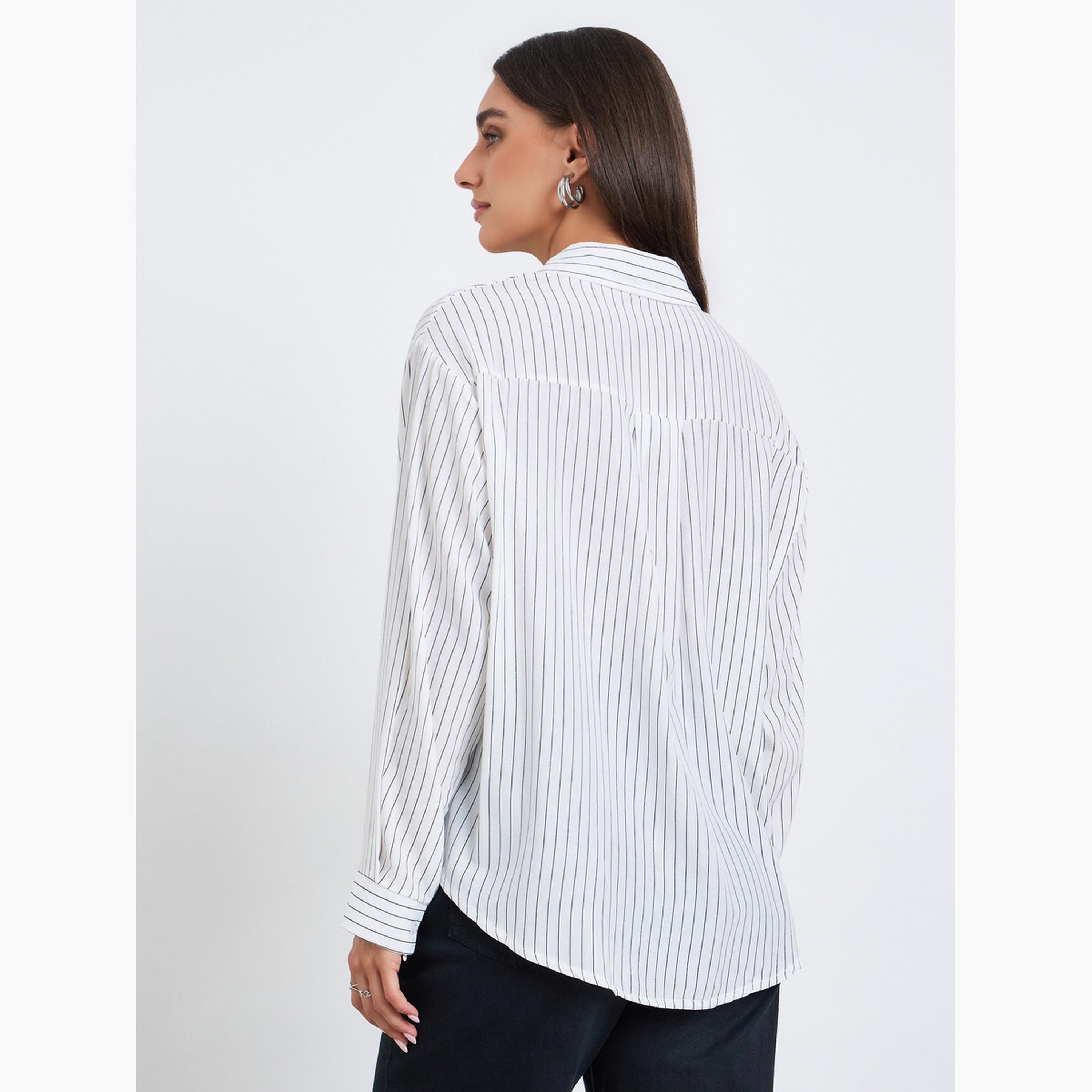 Styli Women White Striped Oversized Shirt-women-clothing-shirtsandblouses-shirts-image-5