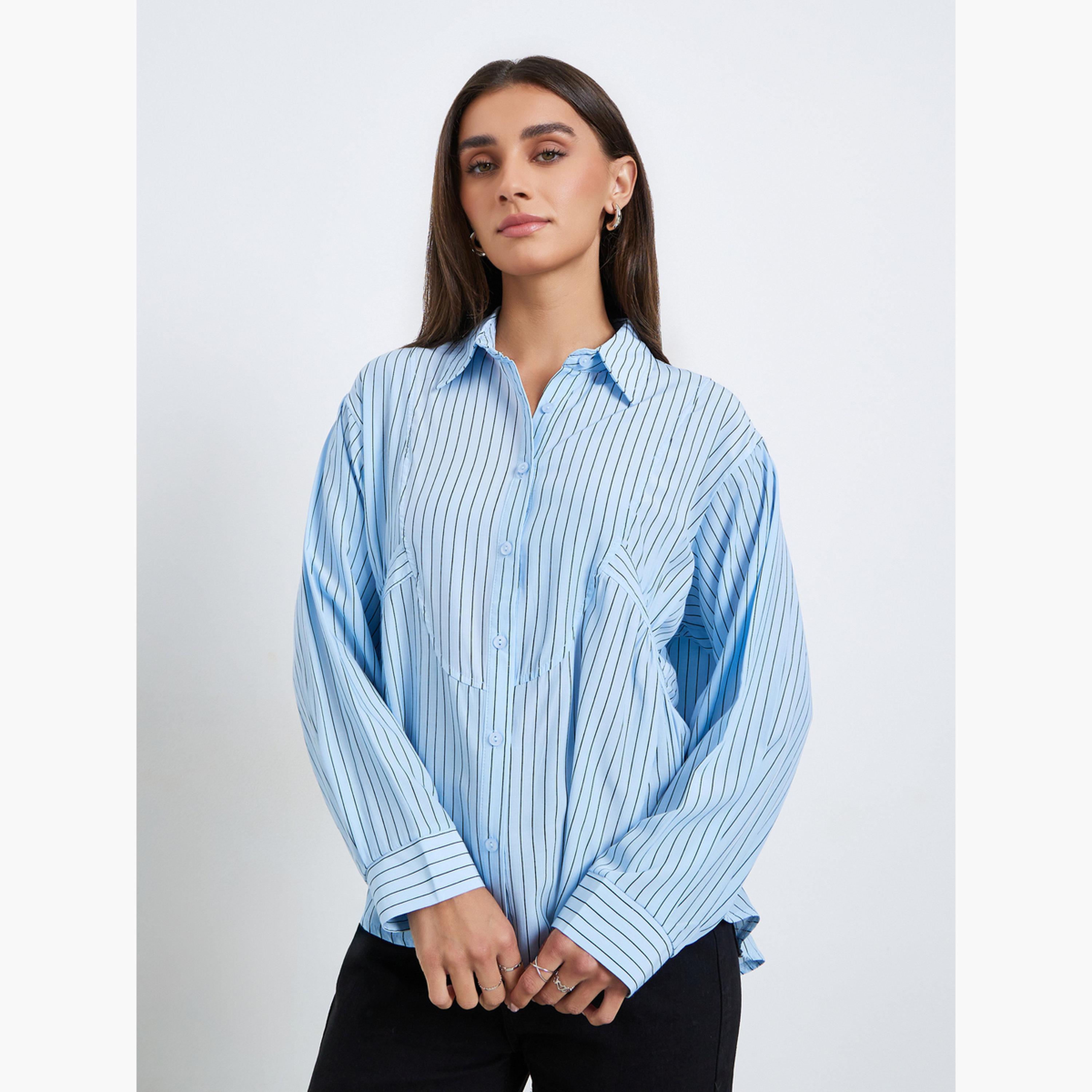 Styli Women Striped Oversized Shirt-women-clothing-shirtsandblouses-shirts-image-1