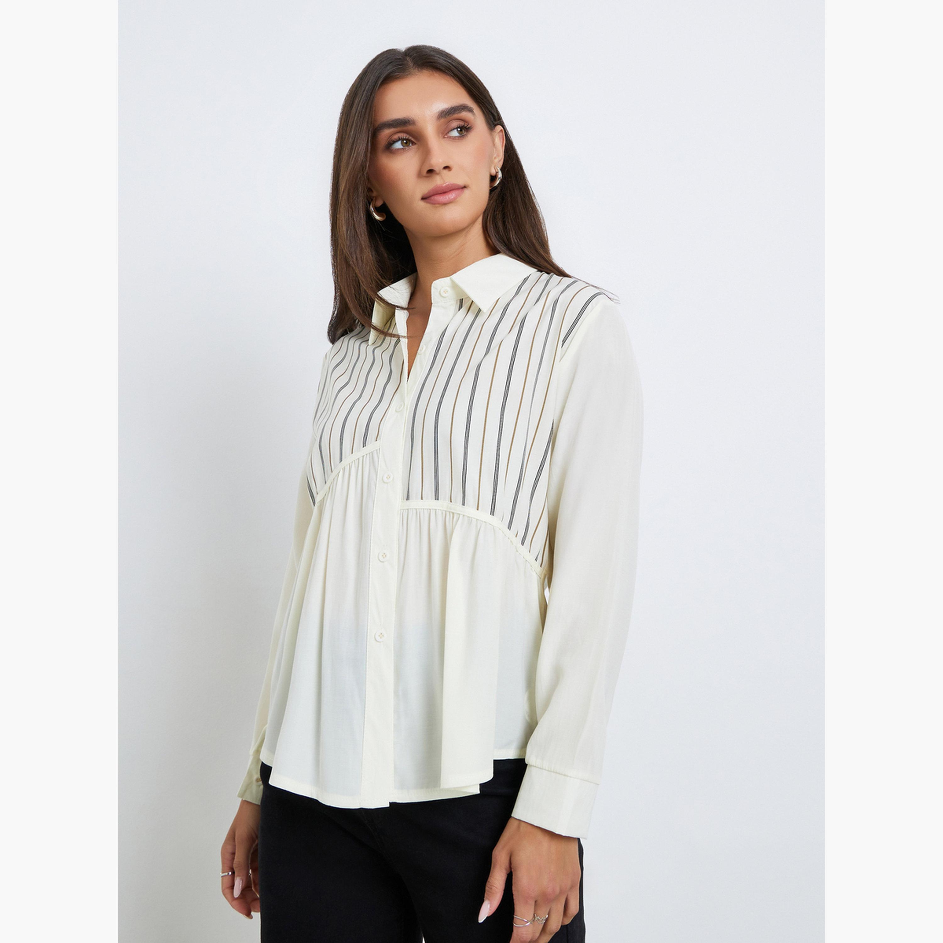 بلوزة مخططة بقصة واسعة وأكمام طويلة-women-clothing-shirtsandblouses-blouses-image-1