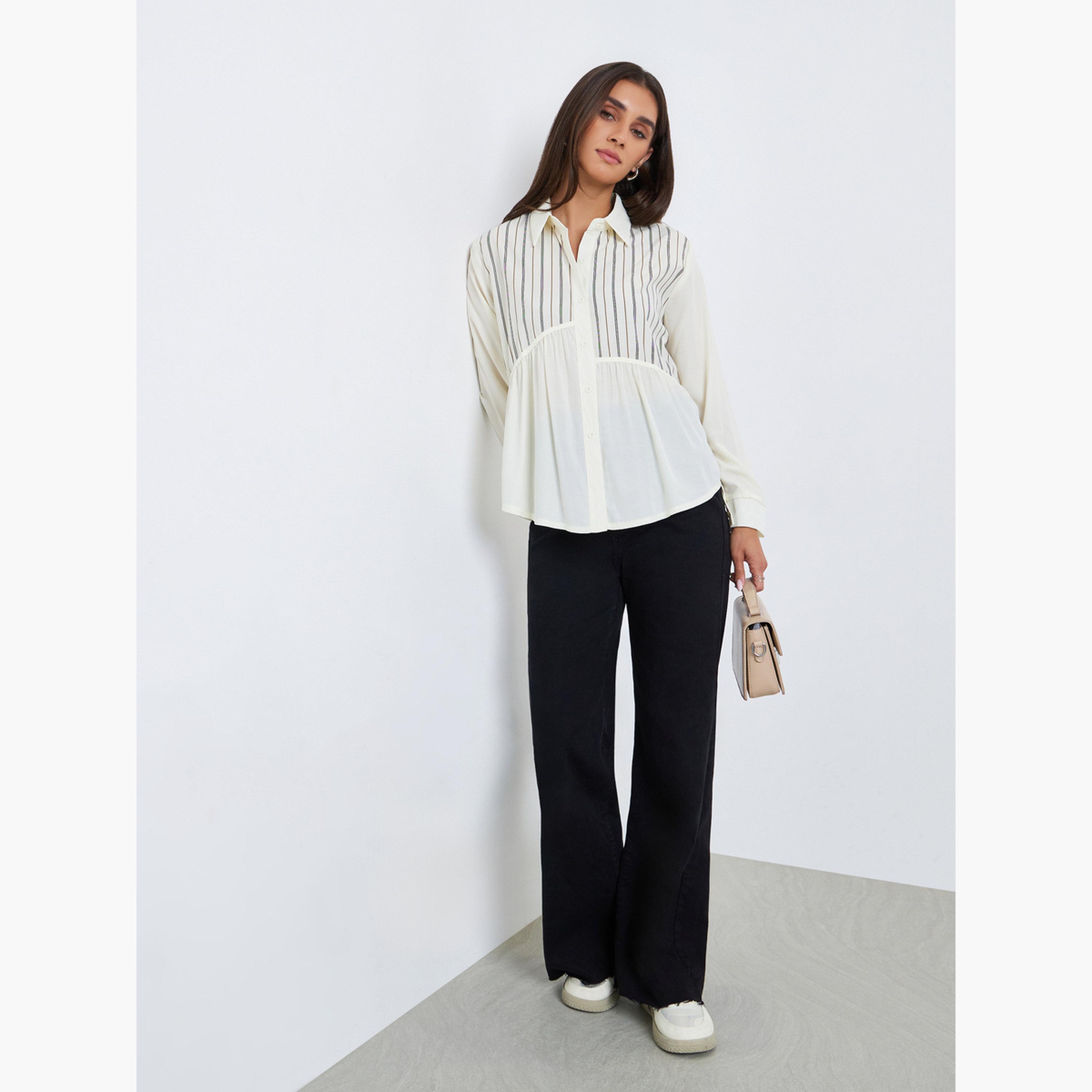 بلوزة مخططة بقصة واسعة وأكمام طويلة-women-clothing-shirtsandblouses-blouses-image-2