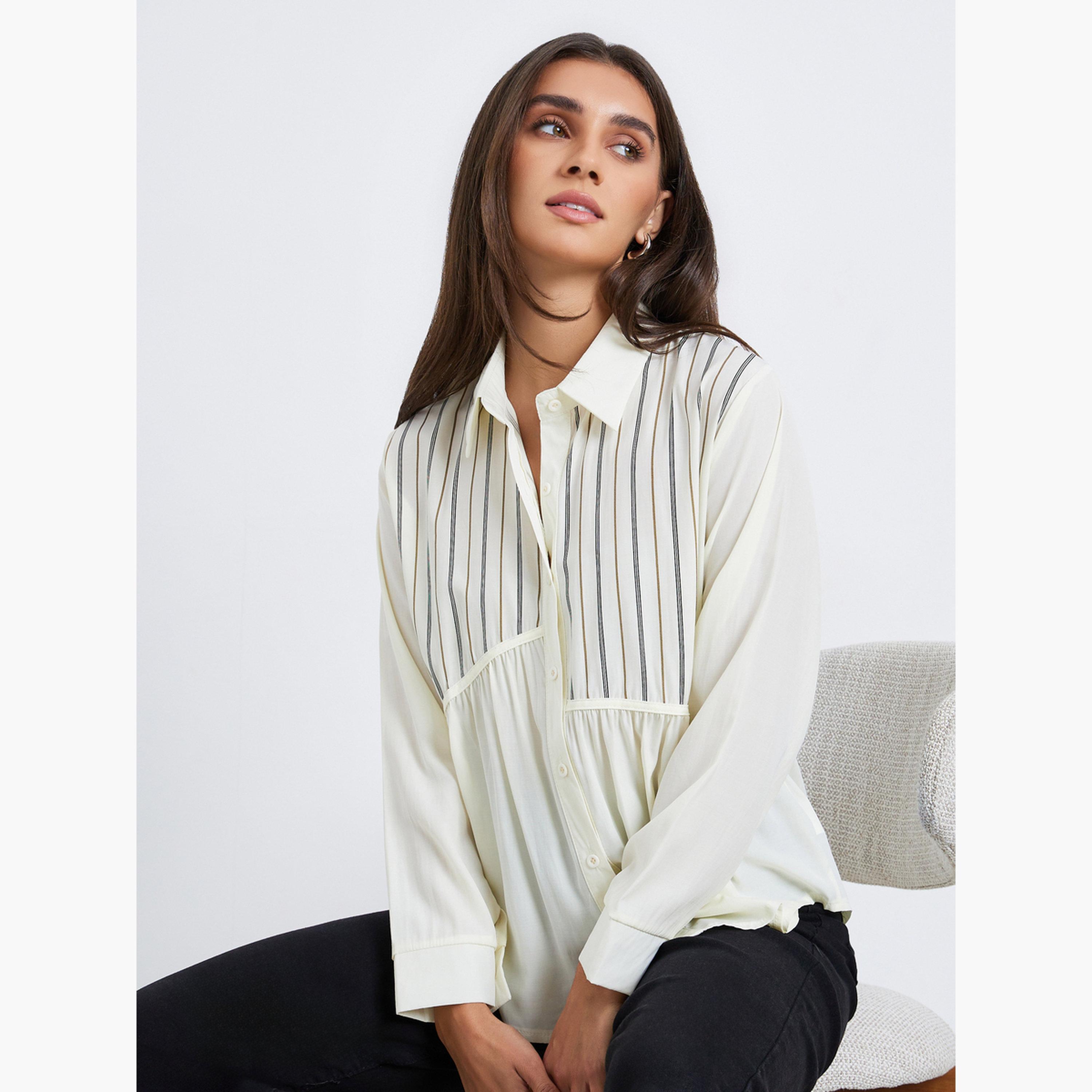 بلوزة مخططة بقصة واسعة وأكمام طويلة-women-clothing-shirtsandblouses-blouses-image-3