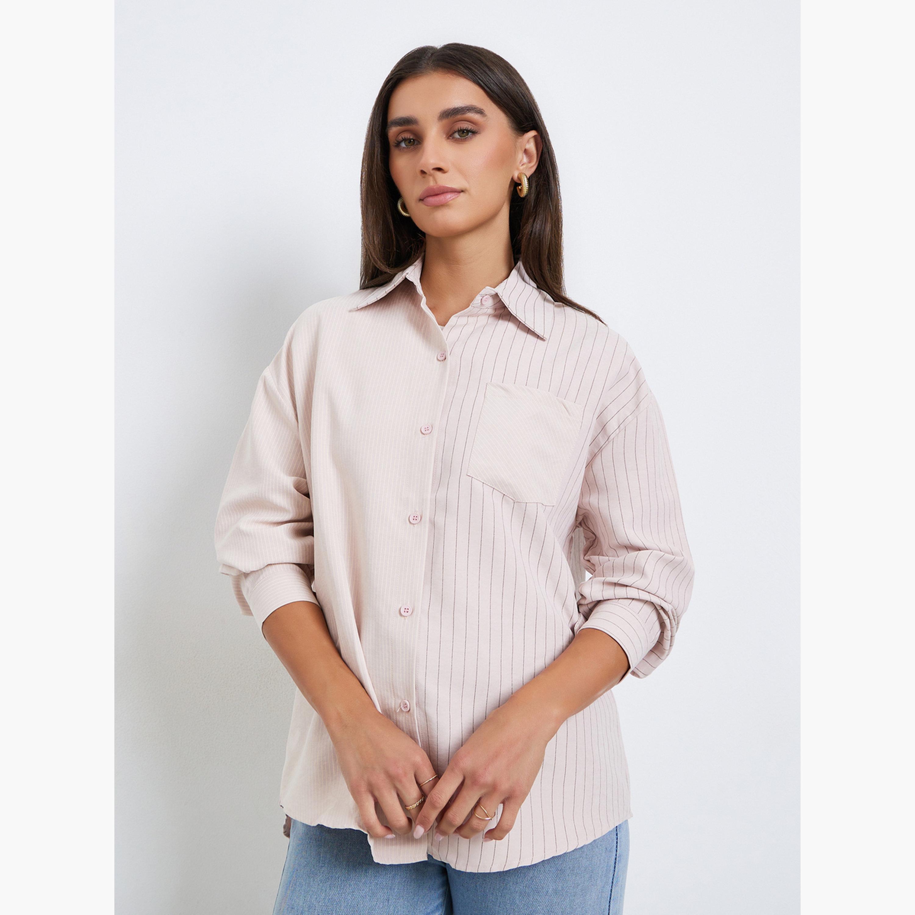 قميص كاجوال بقصة واسعة ومخطط-women-clothing-shirtsandblouses-shirts-image-1