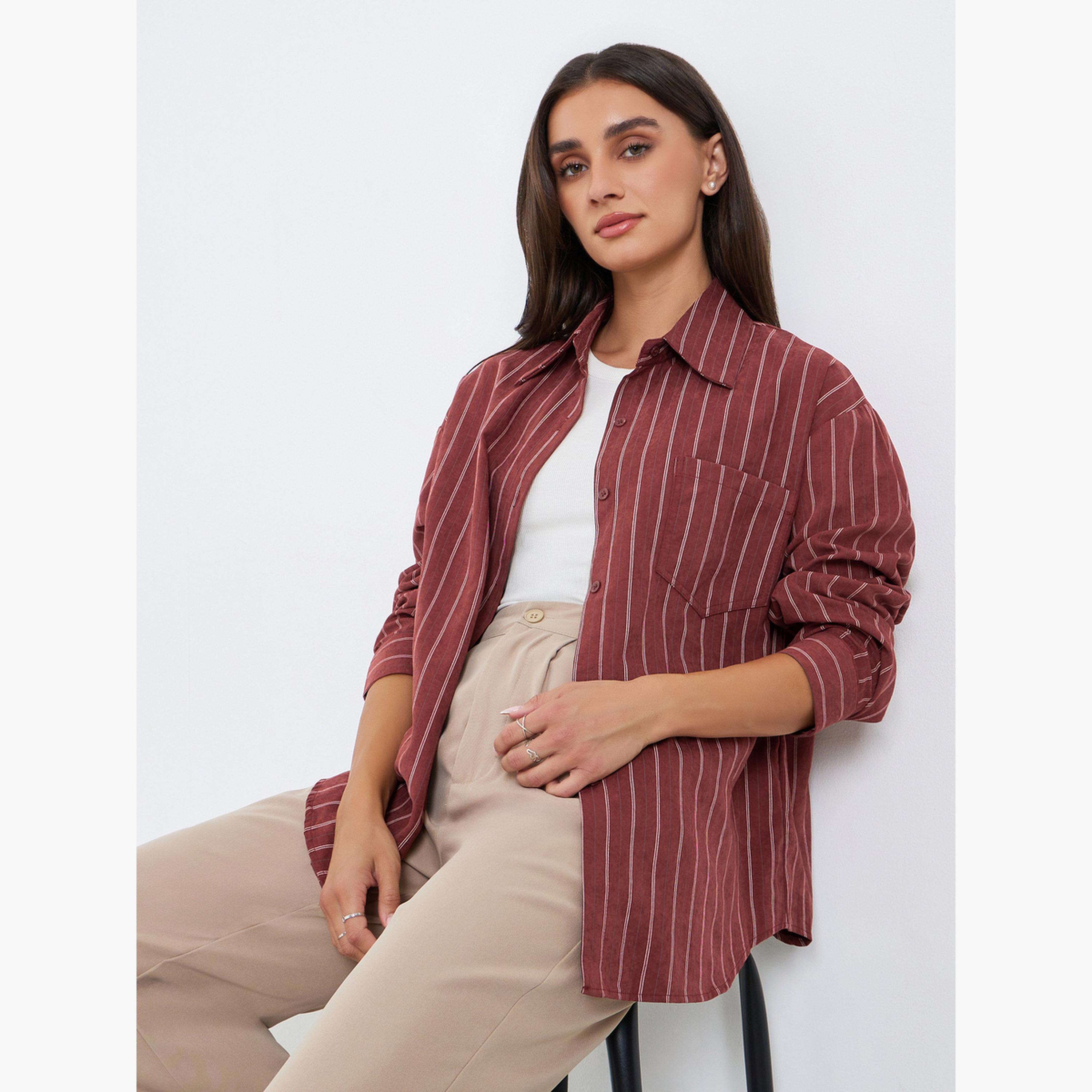 بلوزة مخططة بأكمام طويلة وقَصَّة واسعة-women-clothing-shirtsandblouses-shirts-image-3