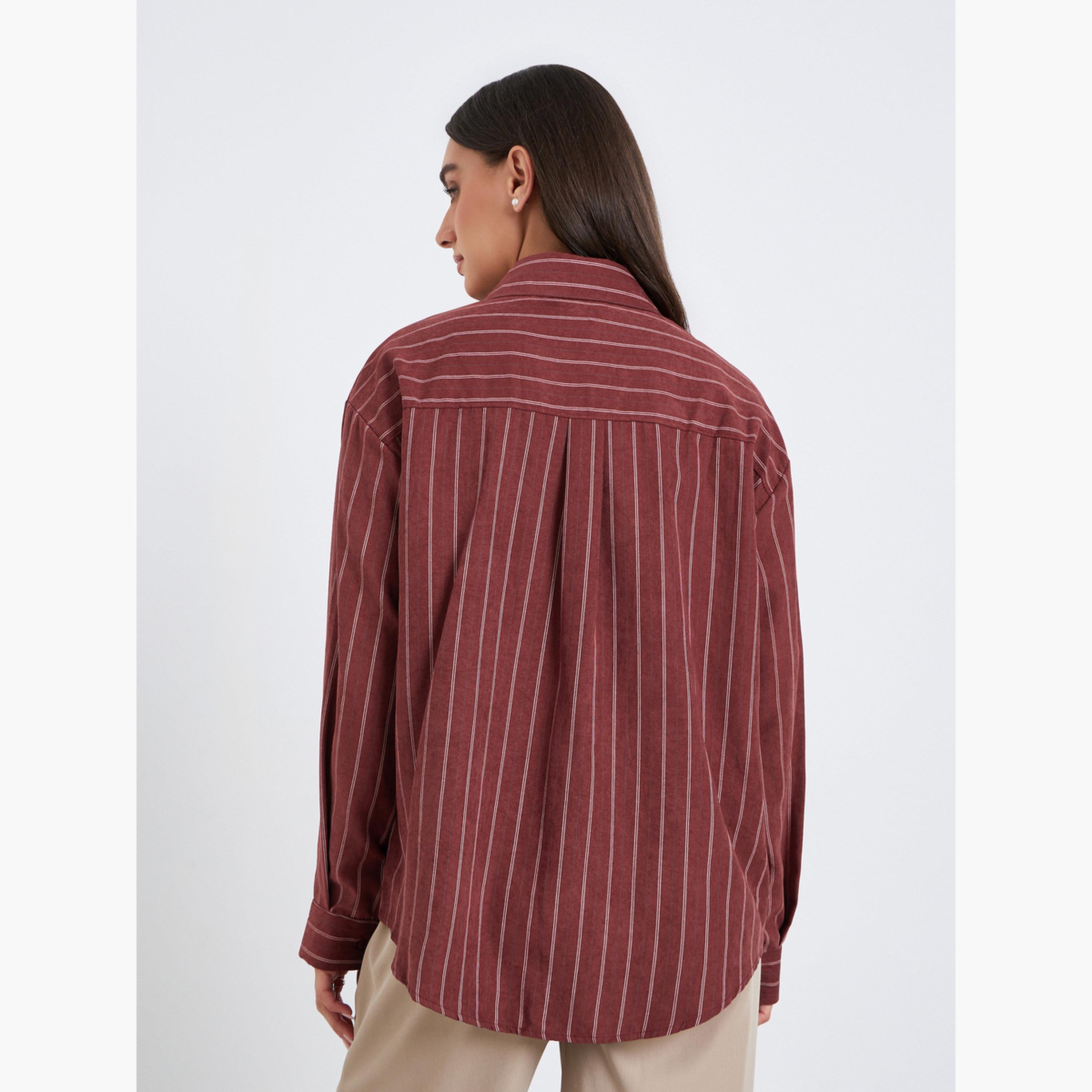 Styli Women Red Striped Long Sleeve Oversized Shirt-women-clothing-shirtsandblouses-shirts-image-5