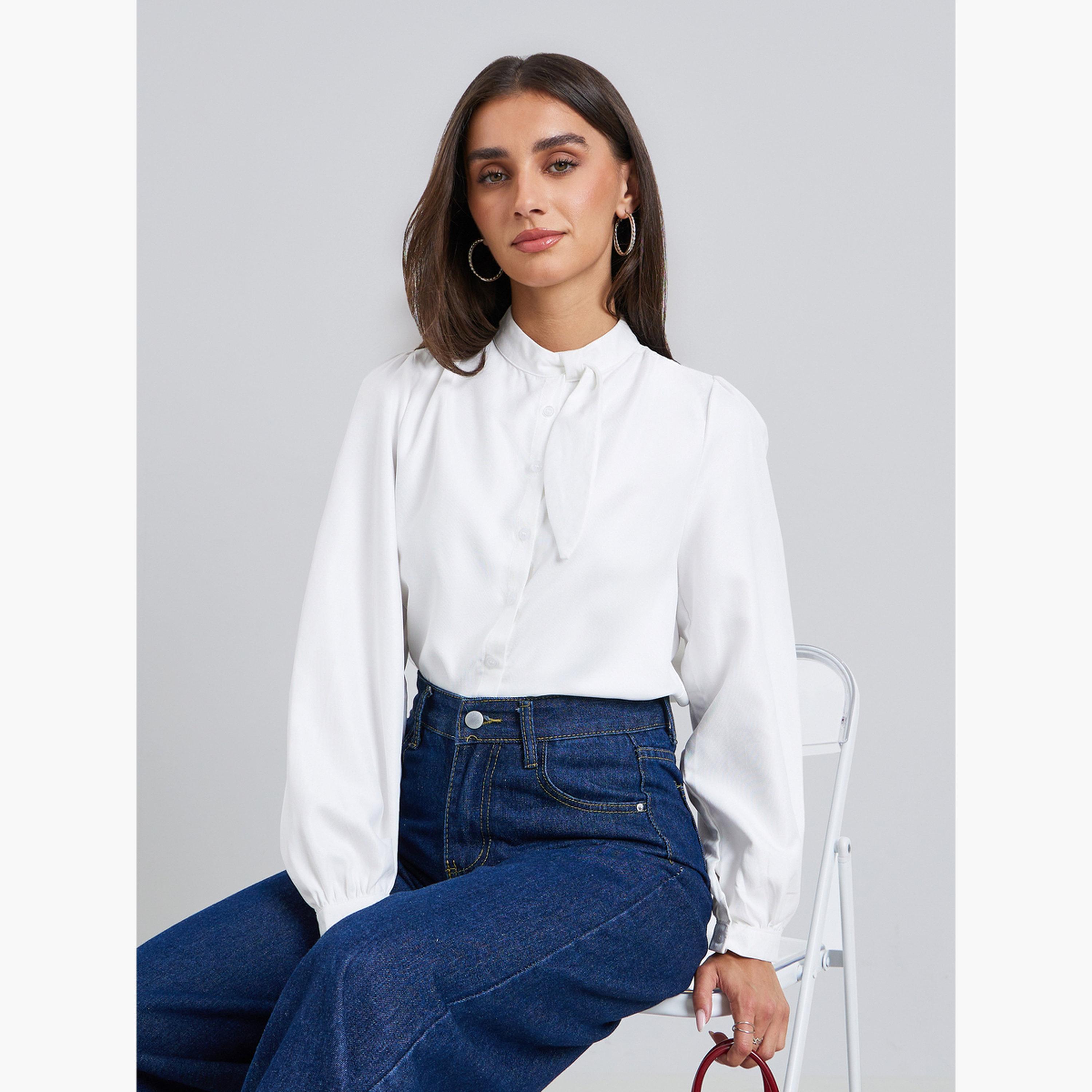 Styli Women White Long Sleeve Buttoned Blouse-women-clothing-shirtsandblouses-blouses-image-3