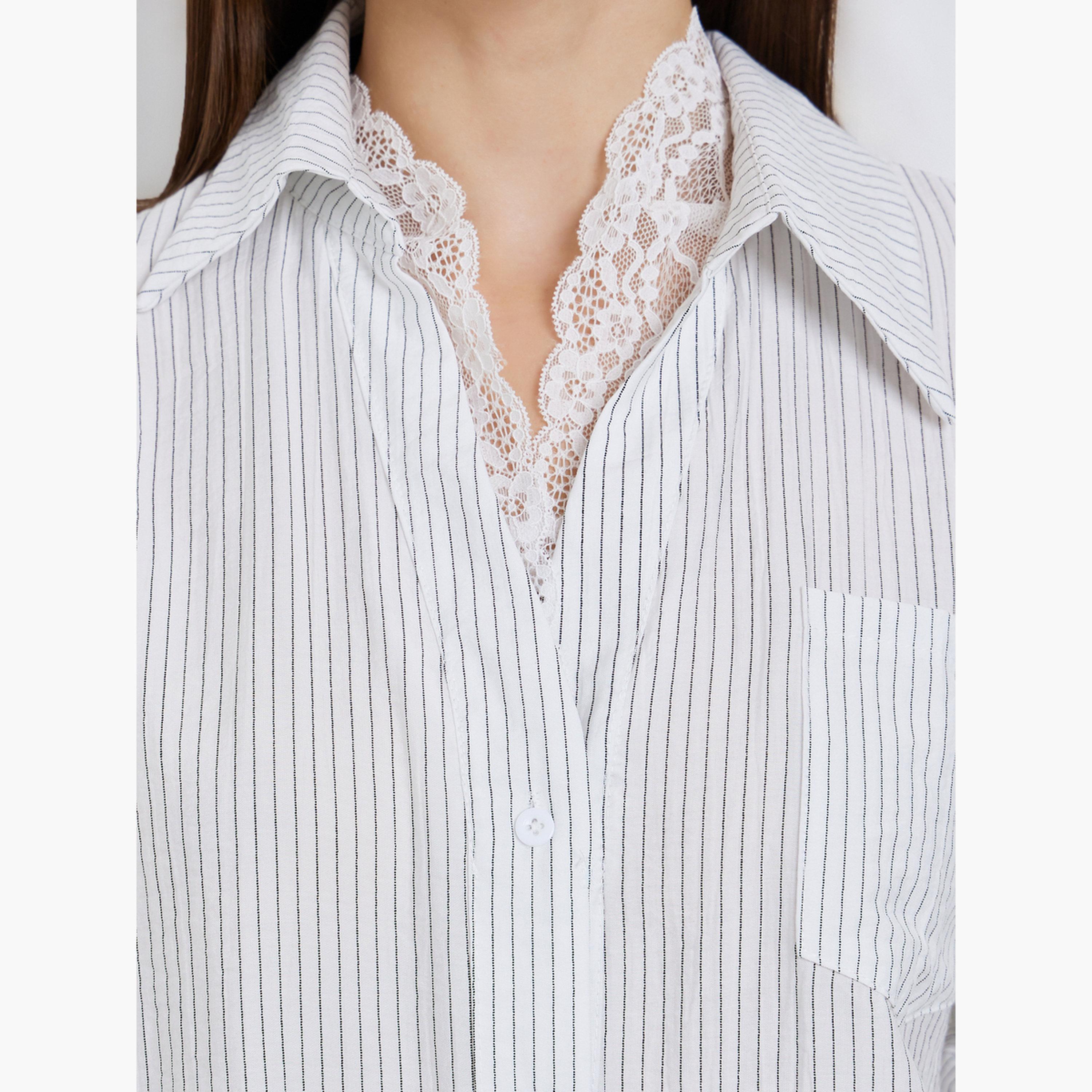 بلوزة كاجوال مخططة مع تفاصيل دانتيل-women-clothing-shirtsandblouses-shirts-image-4