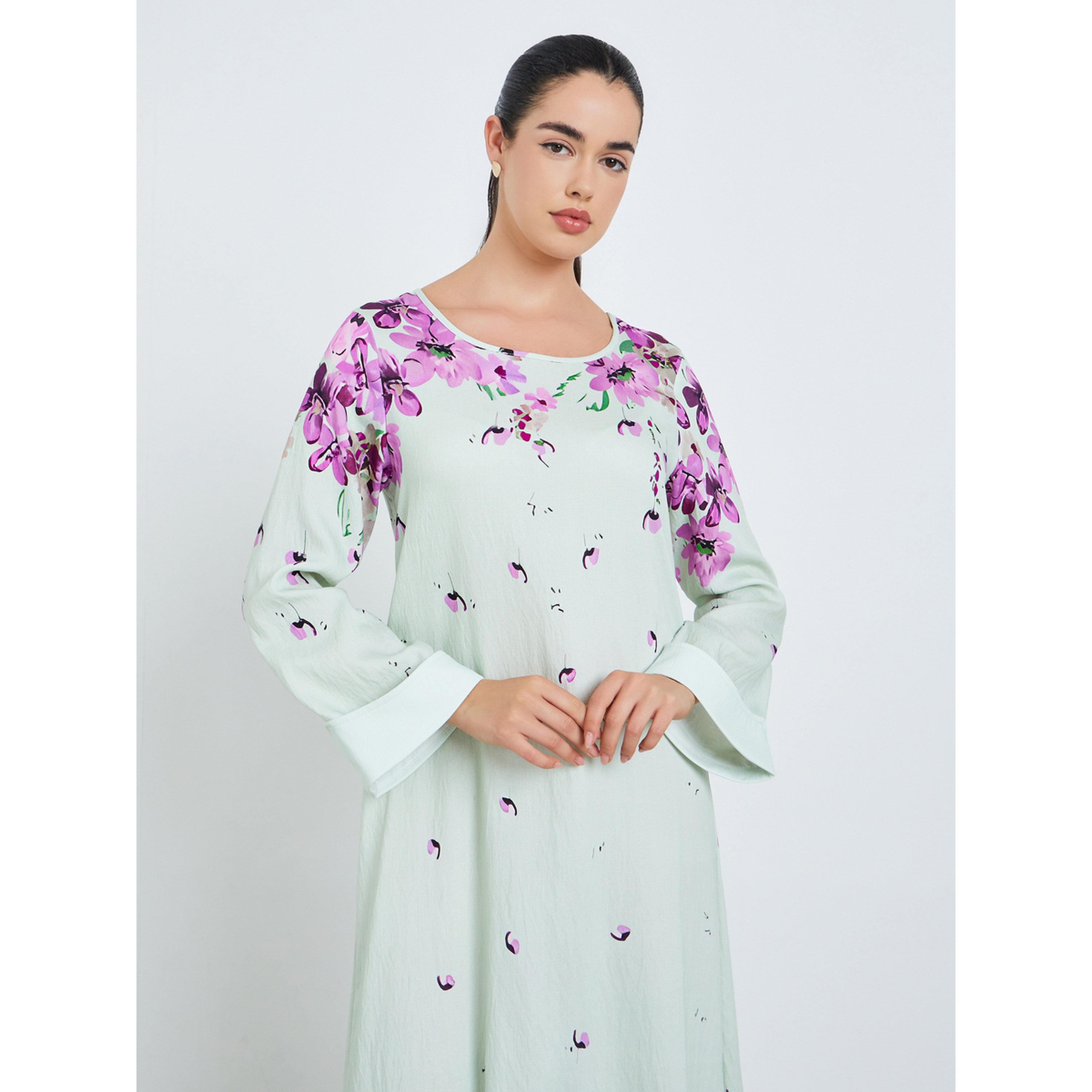 Styli Women Purple Floral Print A-Line Jalabiya-women-arabicclothing-jalabiyas-image-2
