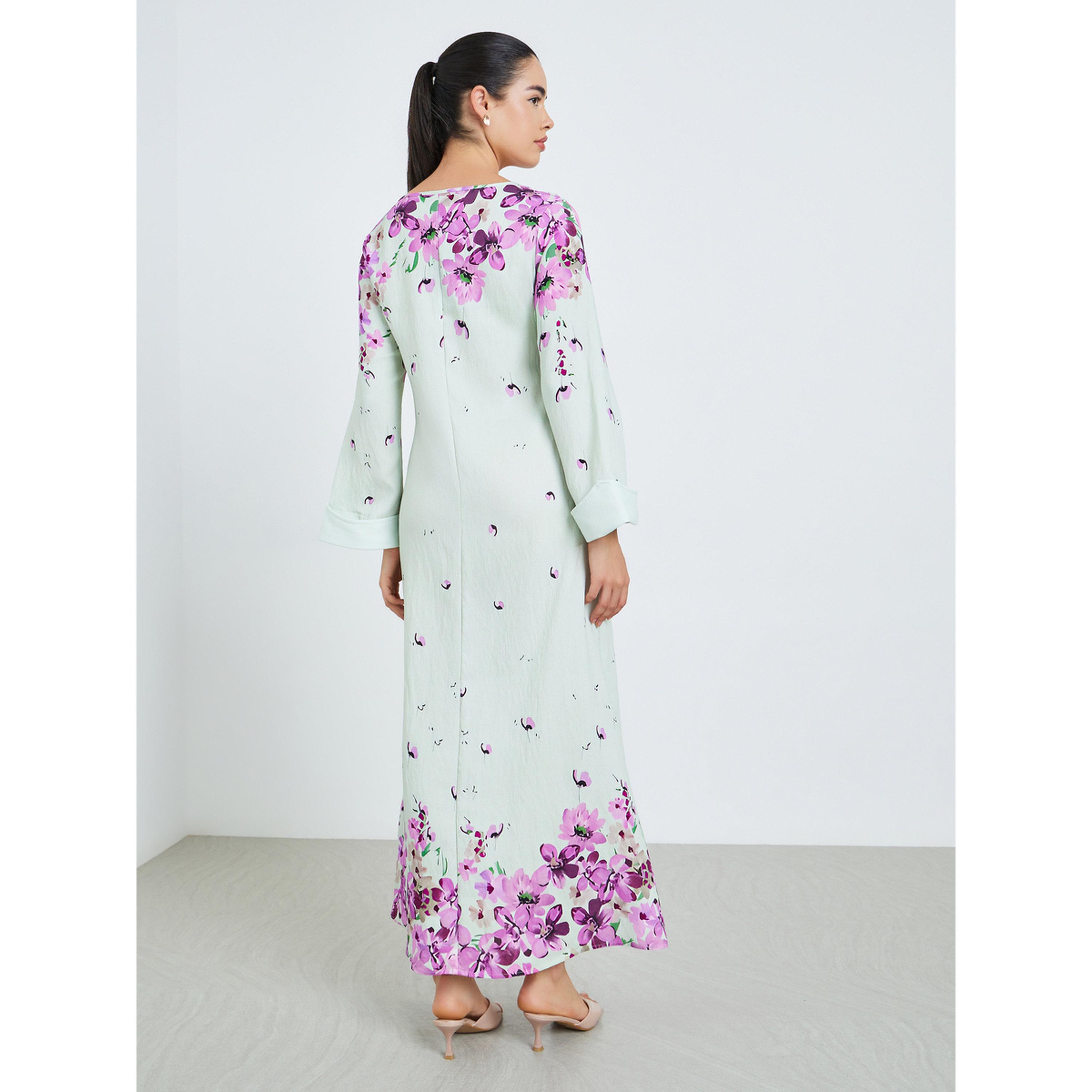 جلابية بحافة واسعة وطبعة أزهار للنساء-women-arabicclothing-jalabiyas-image-4