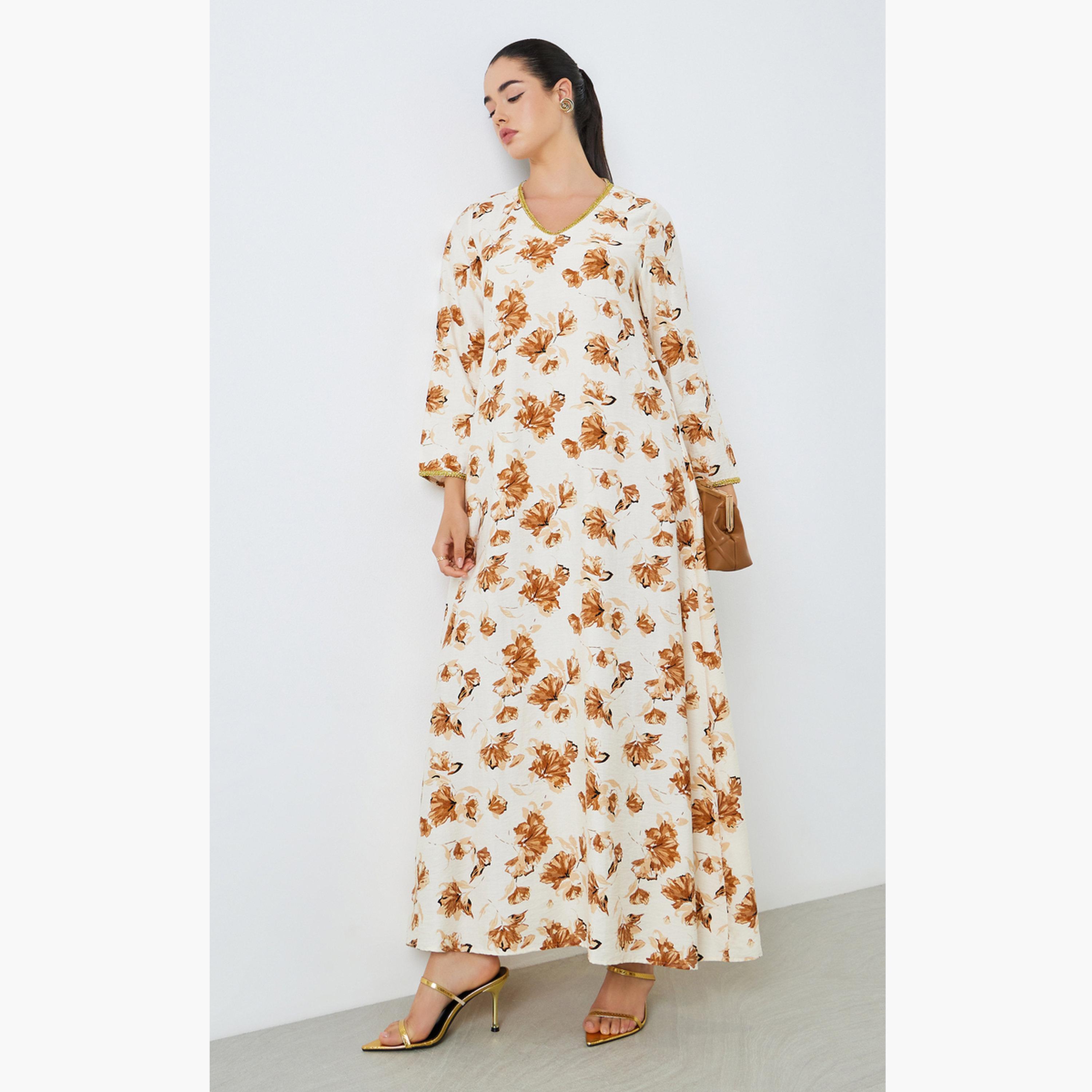 Styli Women Floral Printed A-Line Jalabiya-women-arabicclothing-jalabiyas-image-1