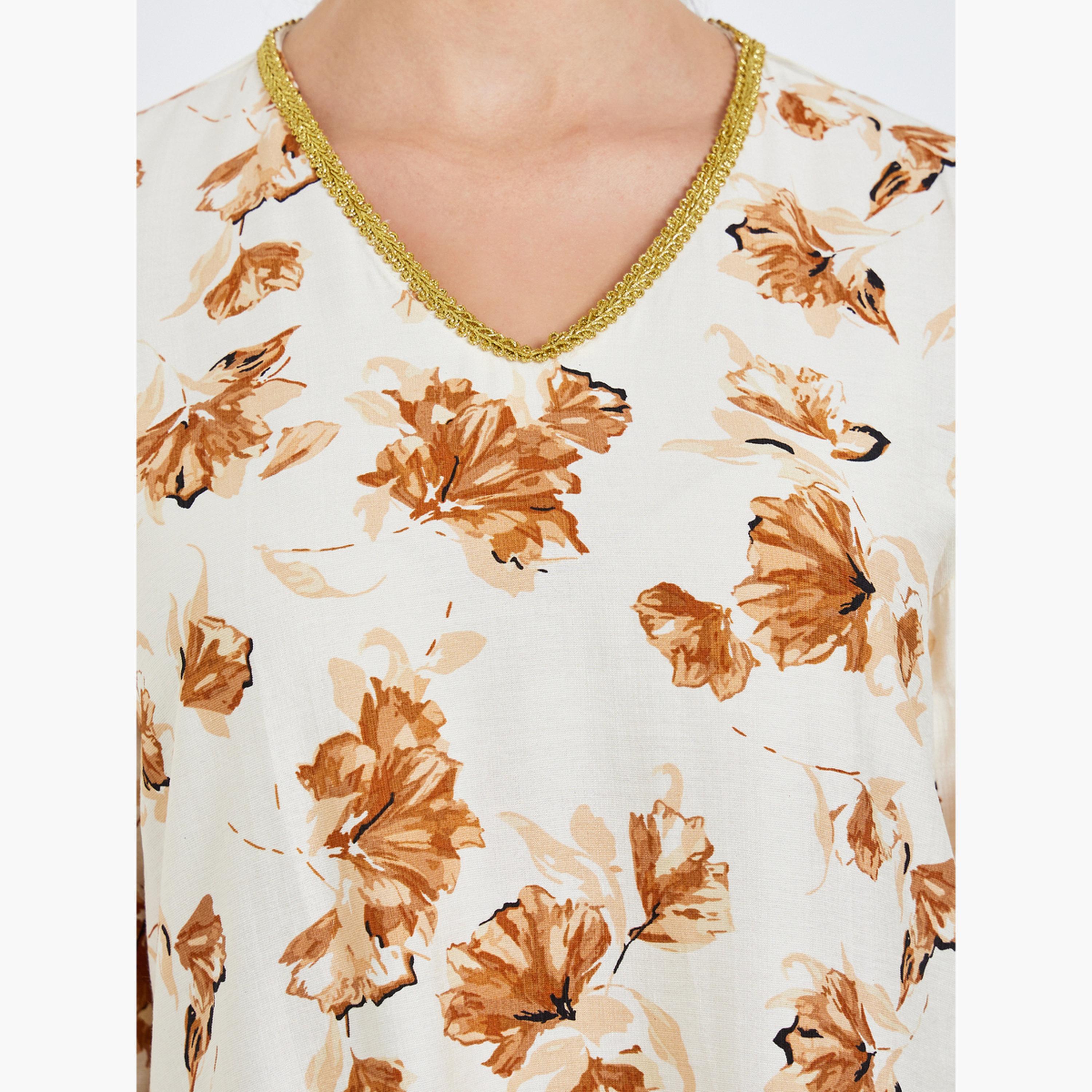 Styli Women Floral Printed A-Line Jalabiya-women-arabicclothing-jalabiyas-image-4