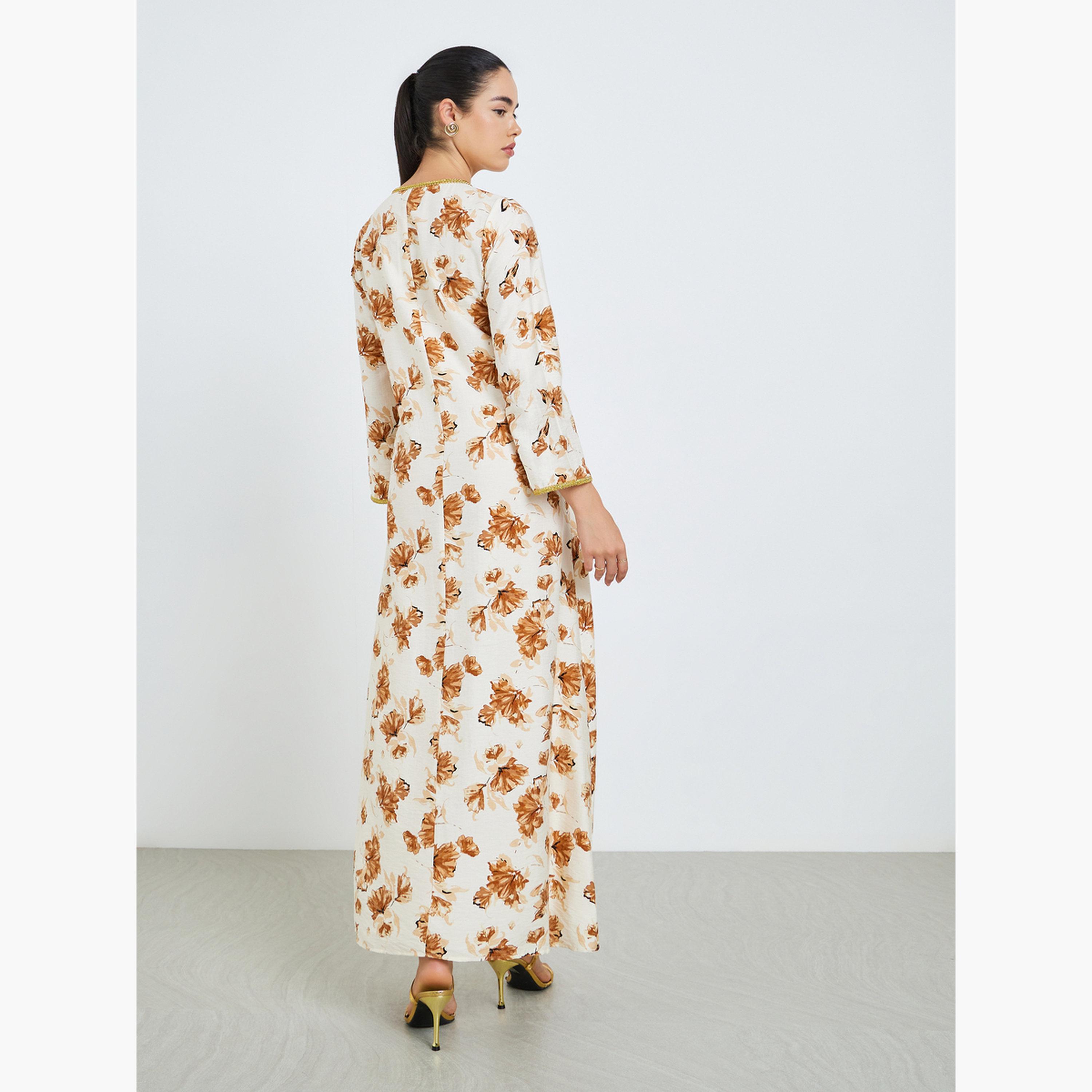 Styli Women Floral Printed A-Line Jalabiya-women-arabicclothing-jalabiyas-image-5