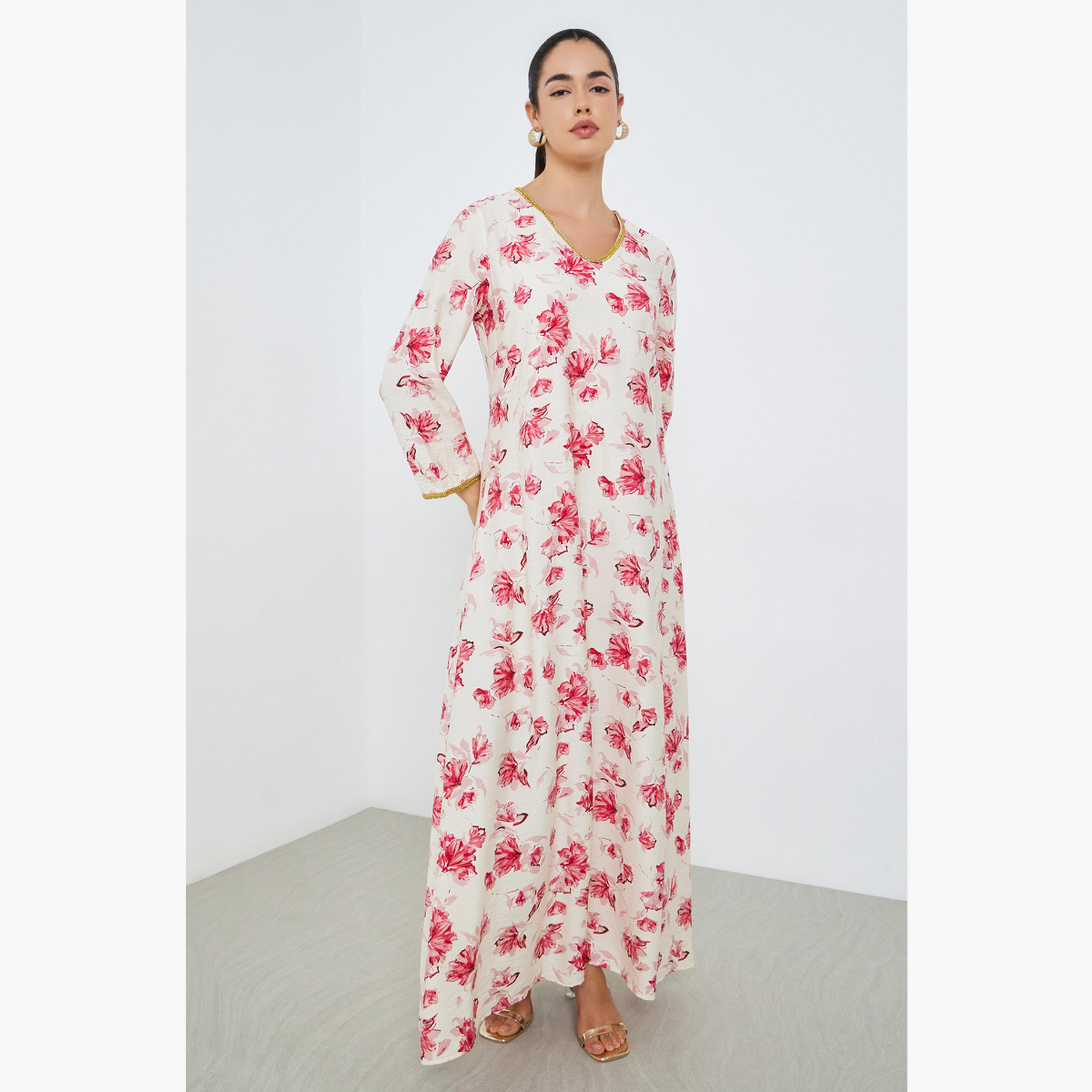 Styli Women Floral Printed A-Line Jalabiya-women-arabicclothing-jalabiyas-image-1