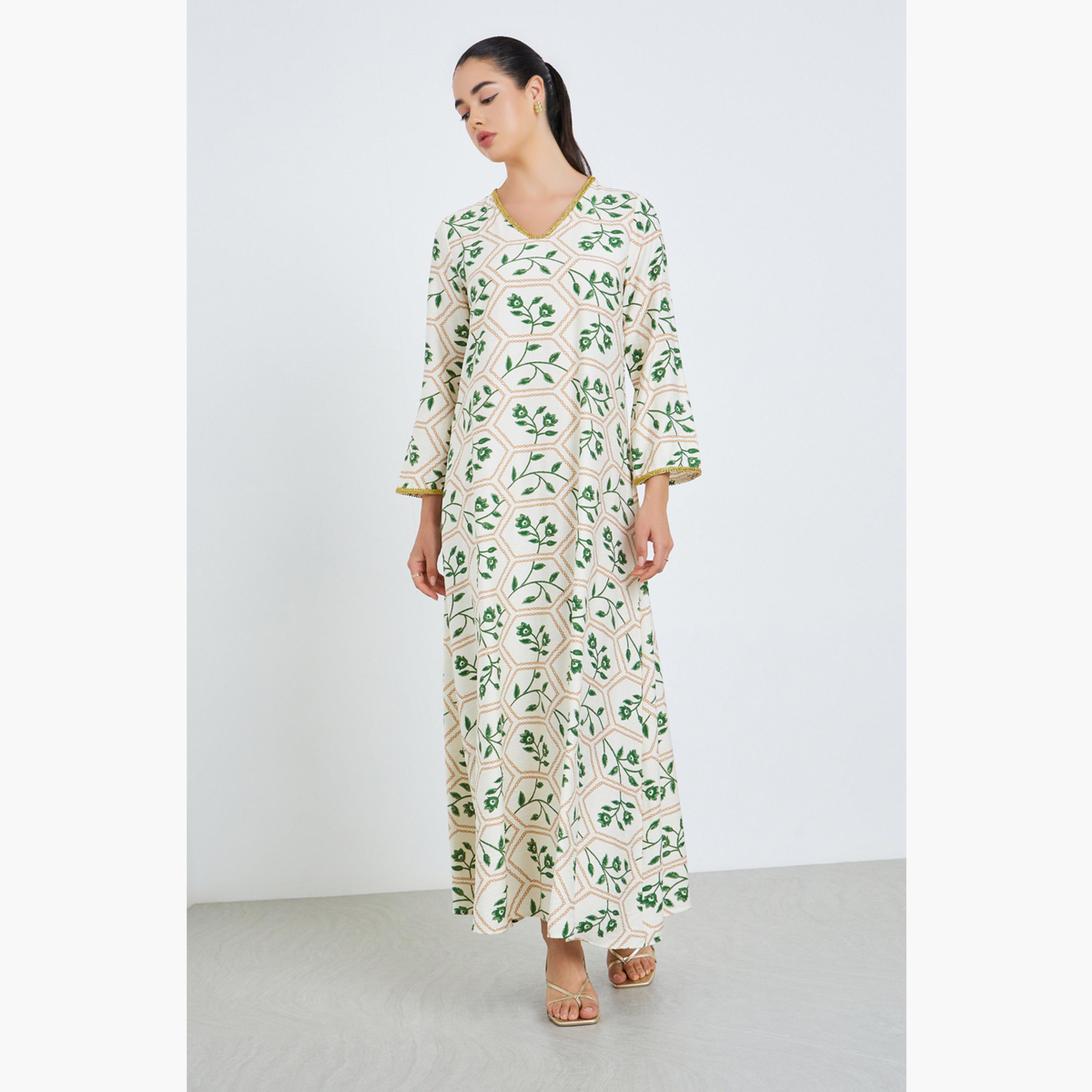 Styli Women Floral Printed A-Line Jalabiya-women-arabicclothing-jalabiyas-image-1