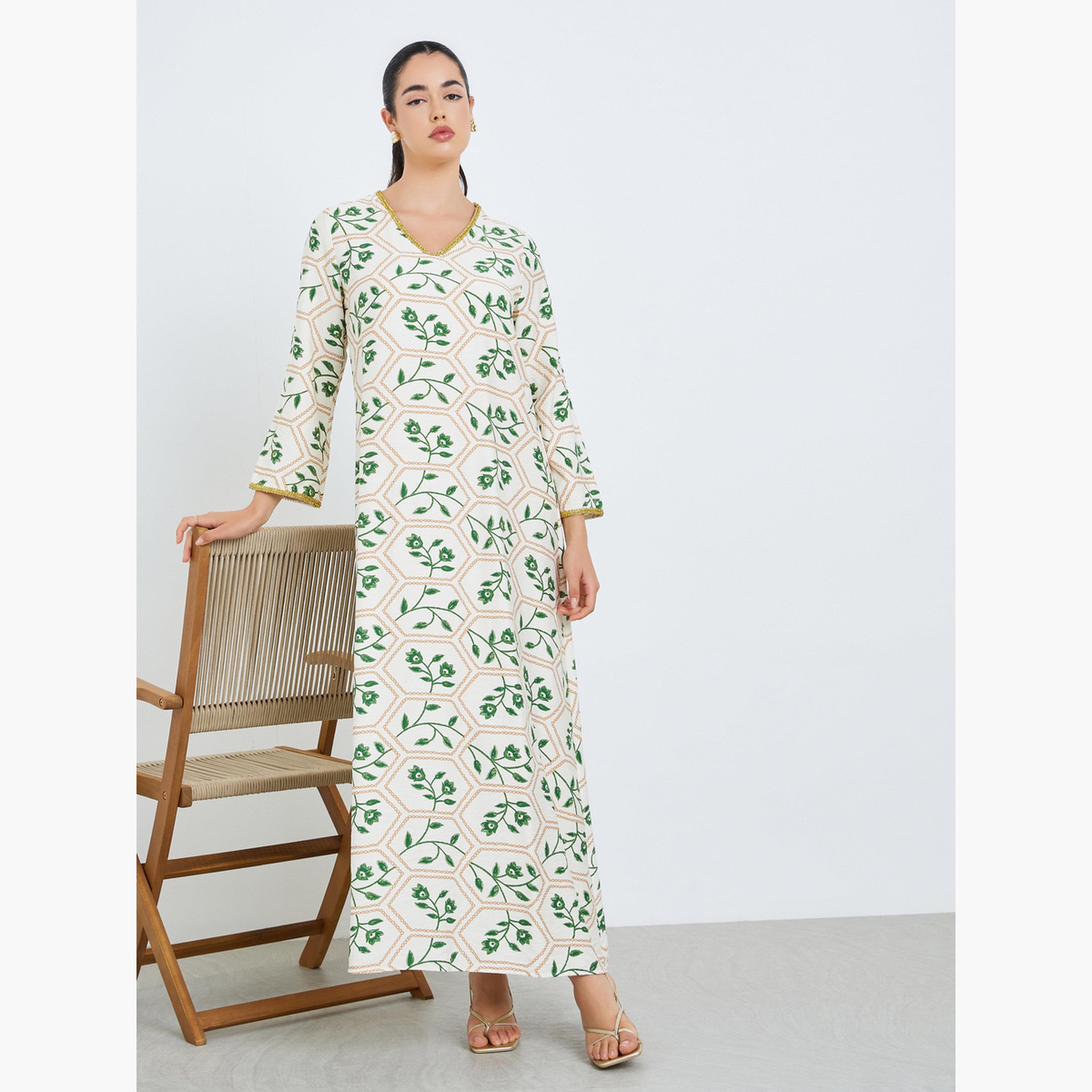 Styli Women Floral Printed A-Line Jalabiya-women-arabicclothing-jalabiyas-image-2