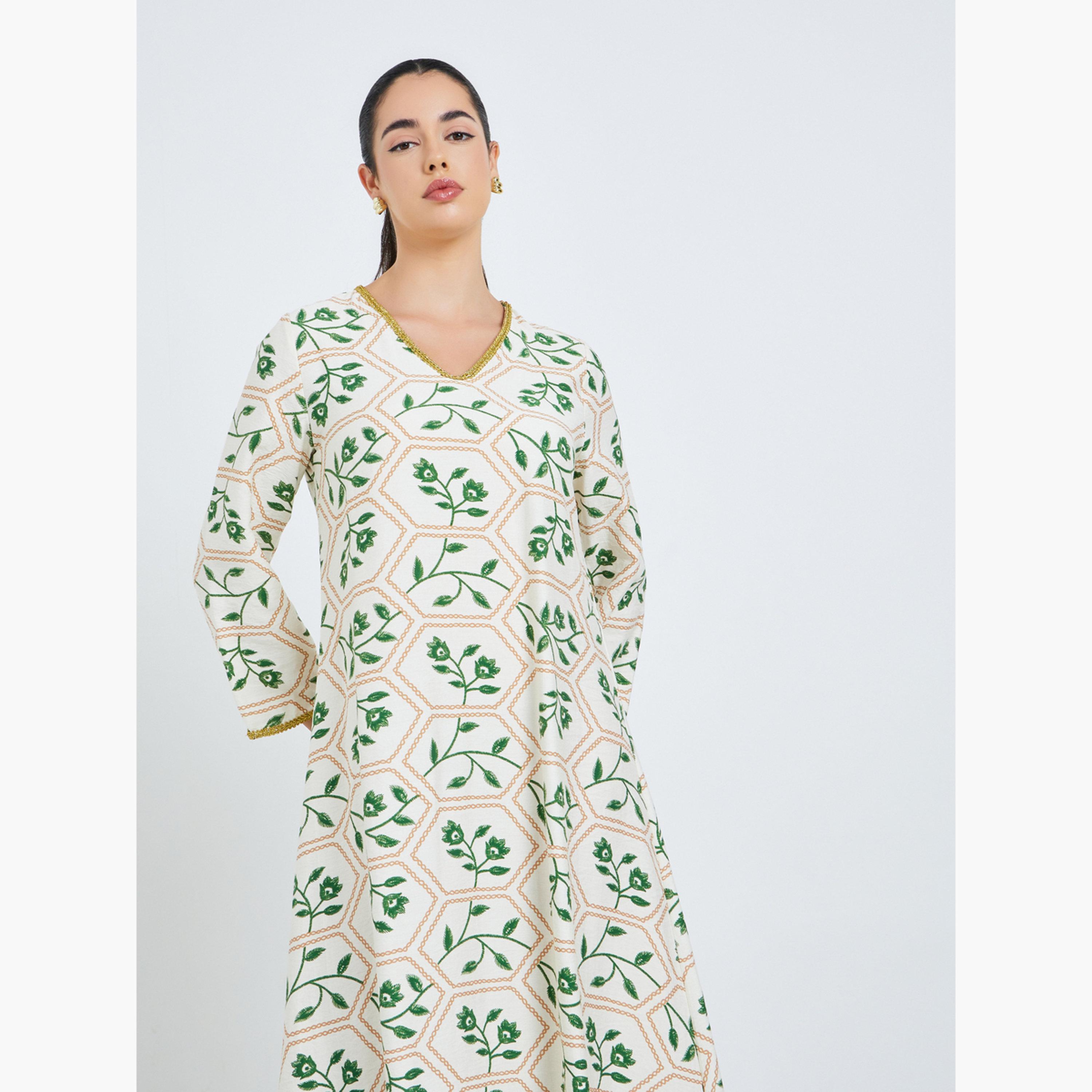 Styli Women Floral Printed A-Line Jalabiya-women-arabicclothing-jalabiyas-image-3