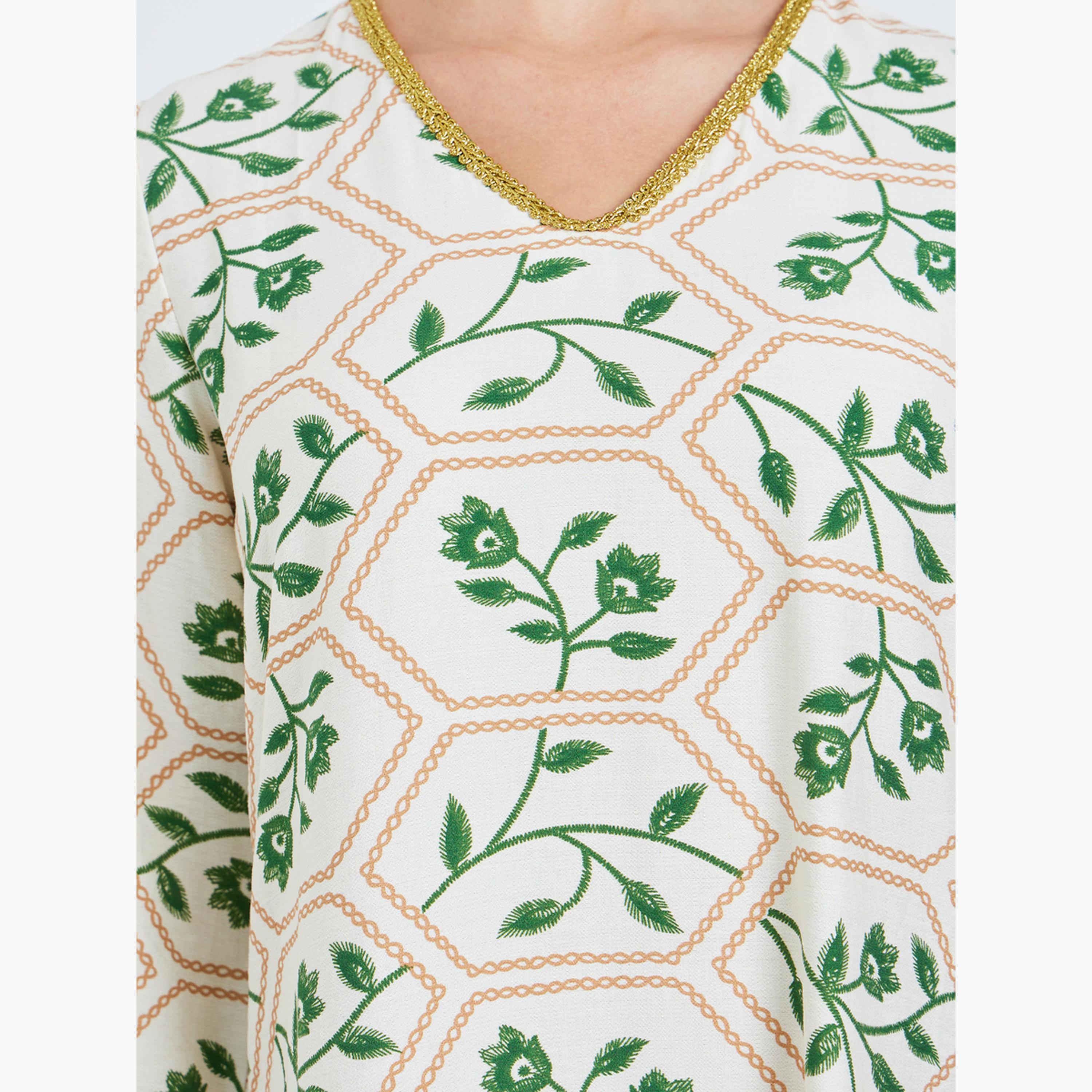 Styli Women Floral Printed A-Line Jalabiya-women-arabicclothing-jalabiyas-image-4