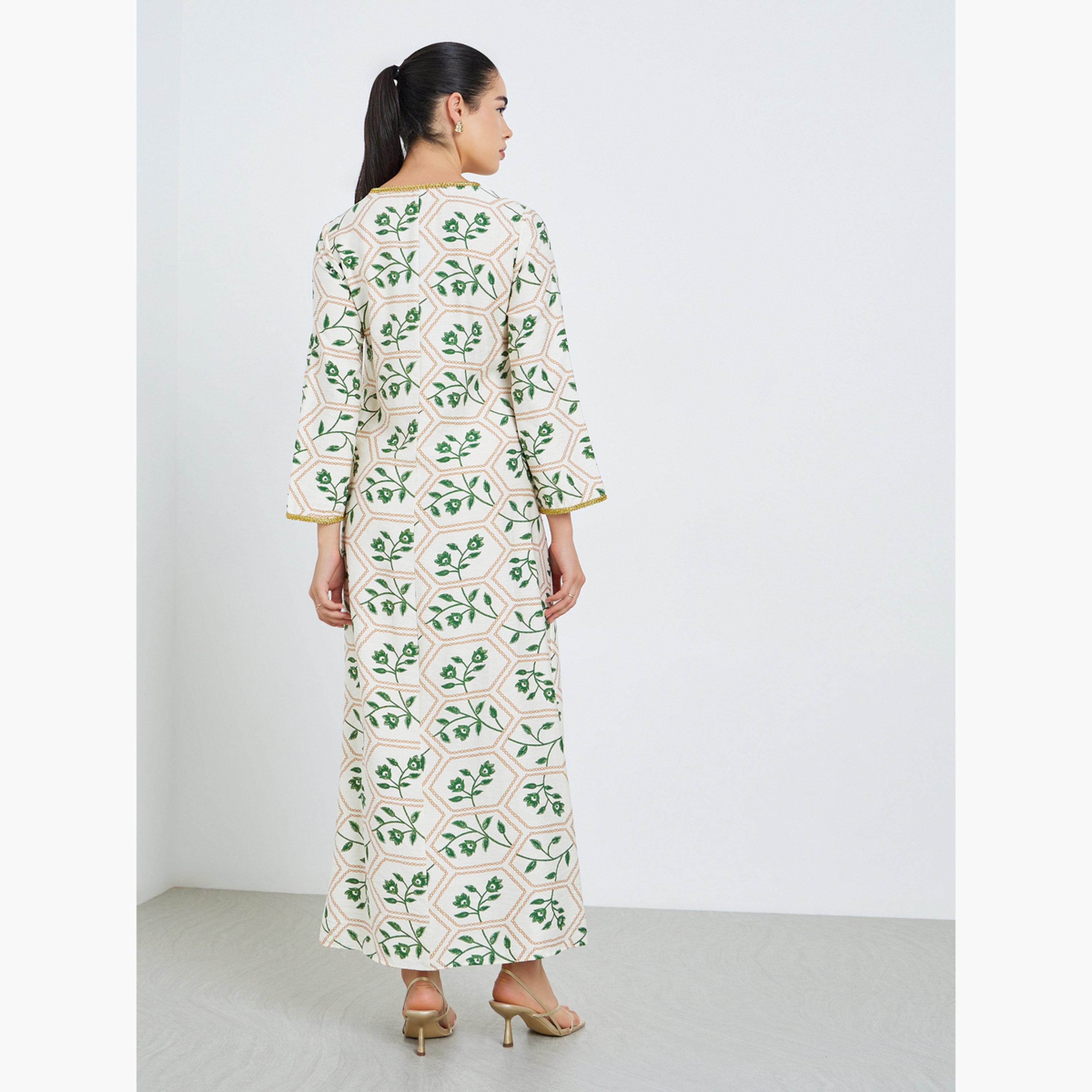 Styli Women Floral Printed A-Line Jalabiya-women-arabicclothing-jalabiyas-image-5