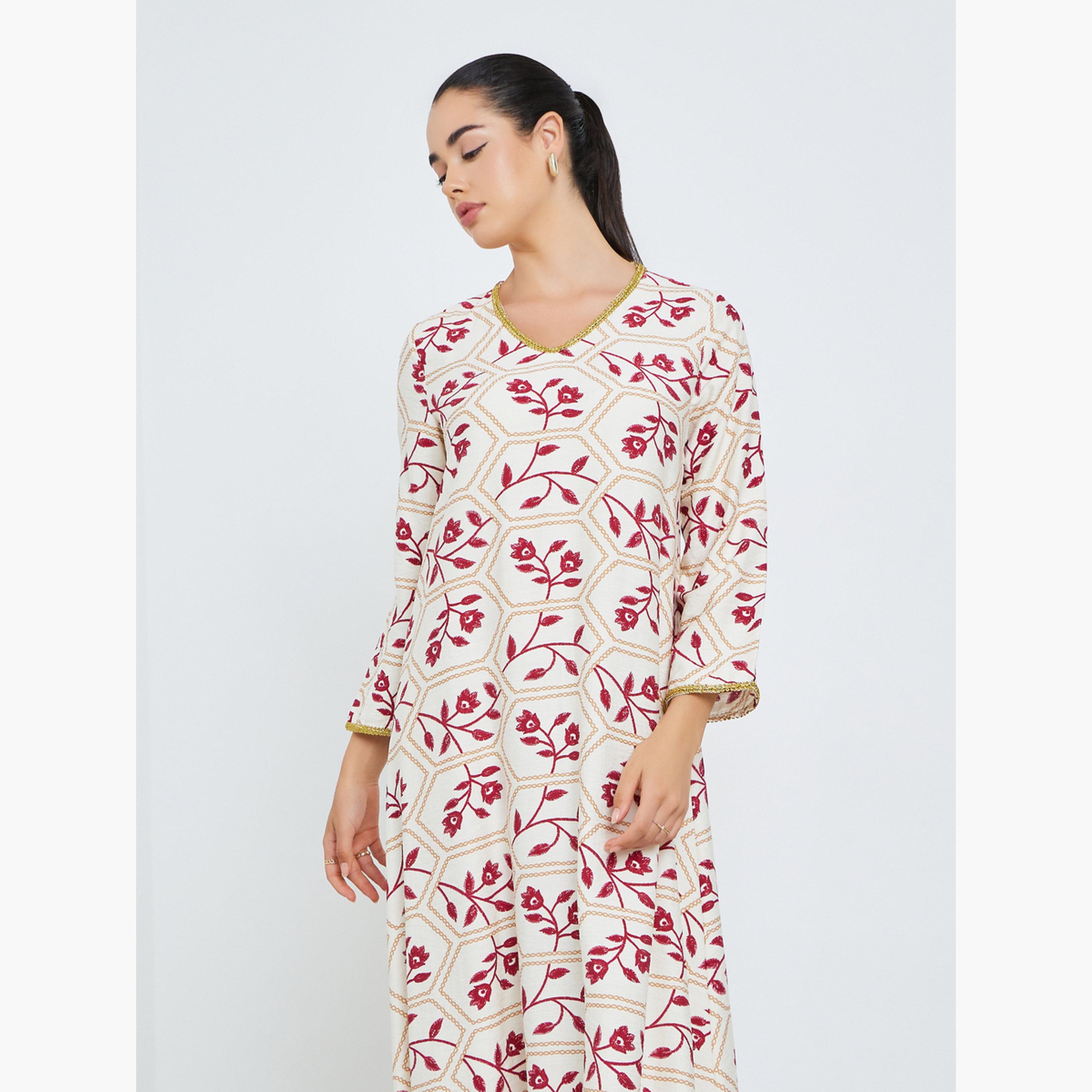 Styli Women Floral Printed A-Line Jalabiya-women-arabicclothing-jalabiyas-image-2