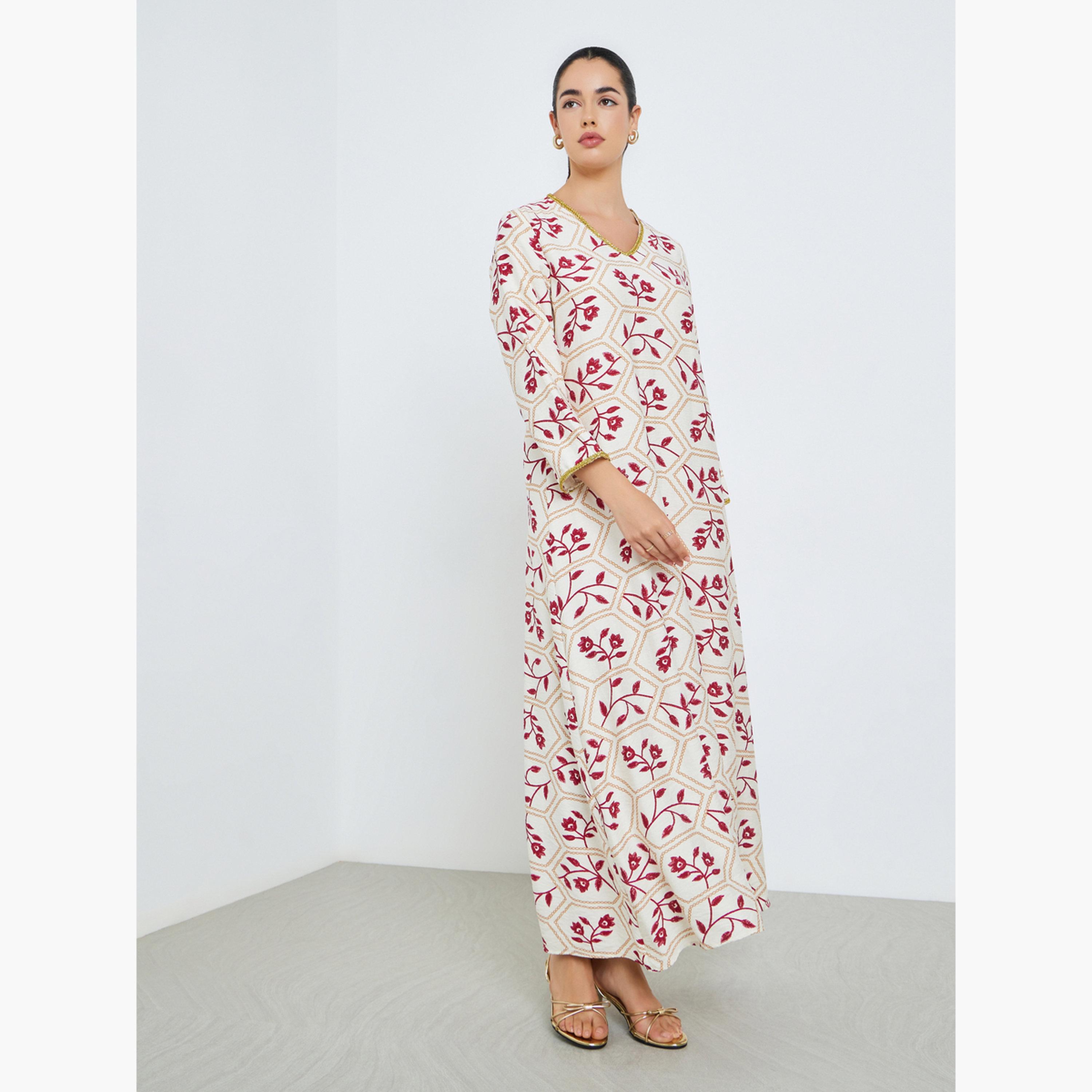 Styli Women Floral Printed A-Line Jalabiya-women-arabicclothing-jalabiyas-image-3