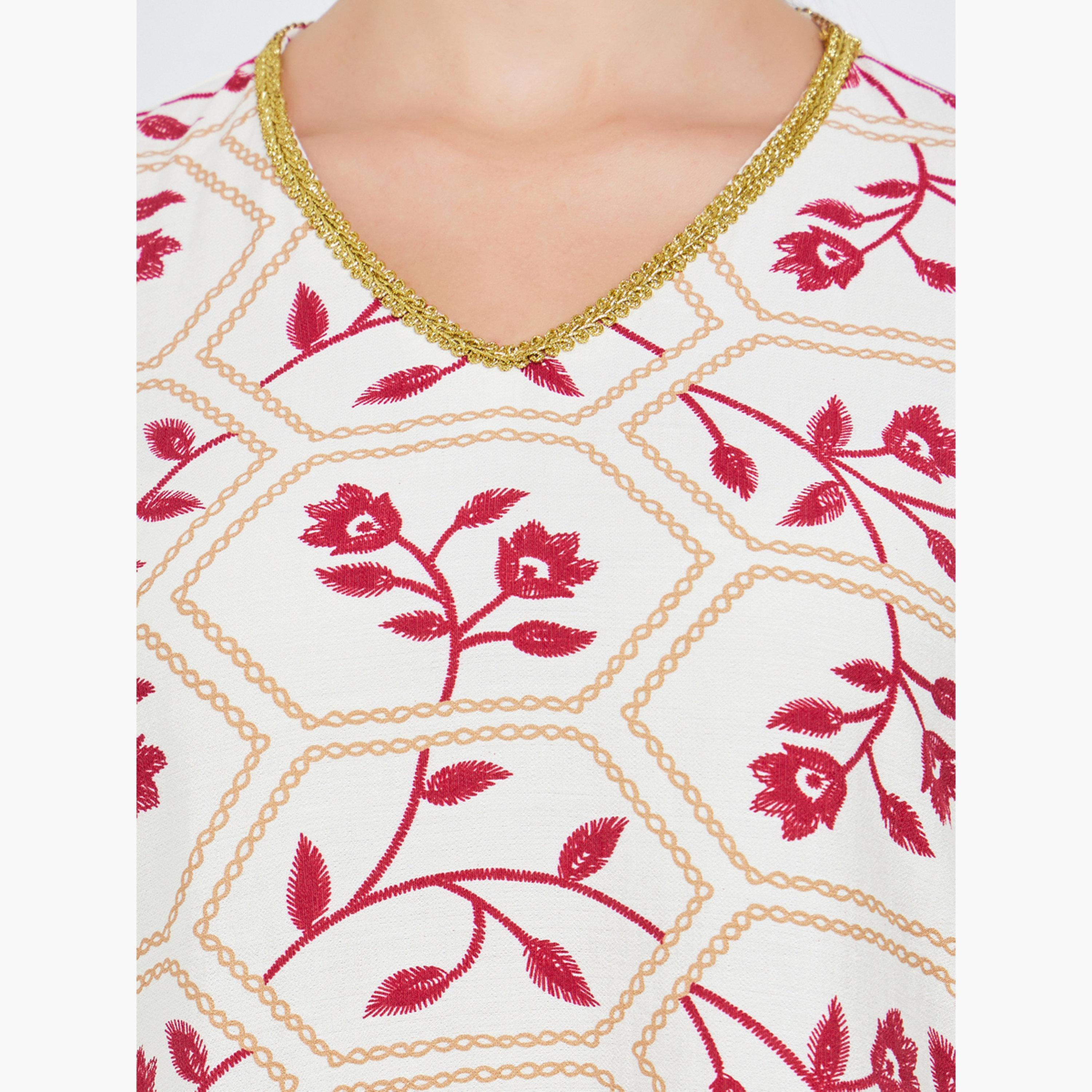 جلابية بحافة واسعة وطبعة زهور للنساء-women-arabicclothing-jalabiyas-image-4