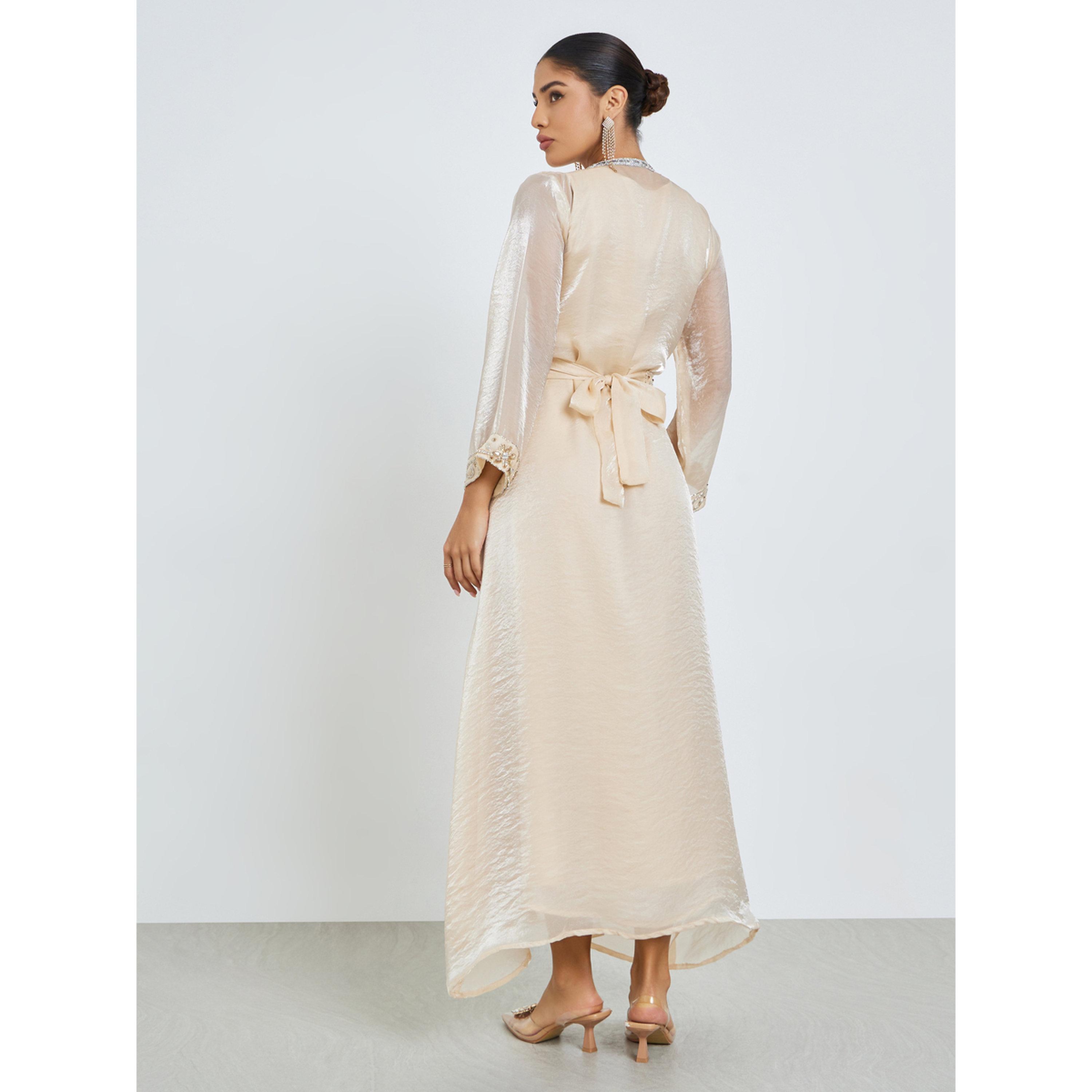 ستايلي - قفطان فستان ماكسي مزين باللون الكريمي-women-arabicclothing-sets-image-4