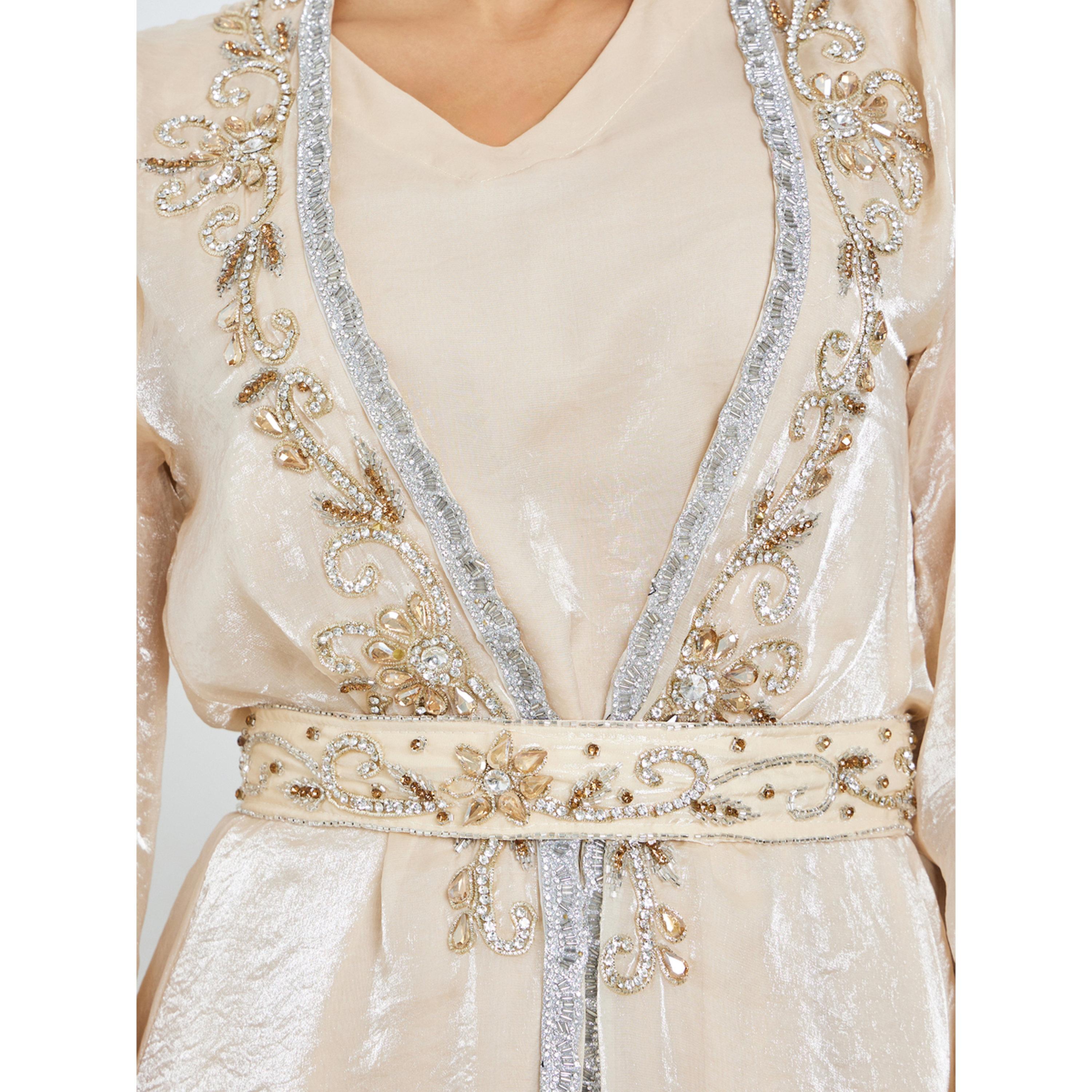 Styli Cream Embellished Kaftan and Maxi Dress Set-women-arabicclothing-sets-image-6