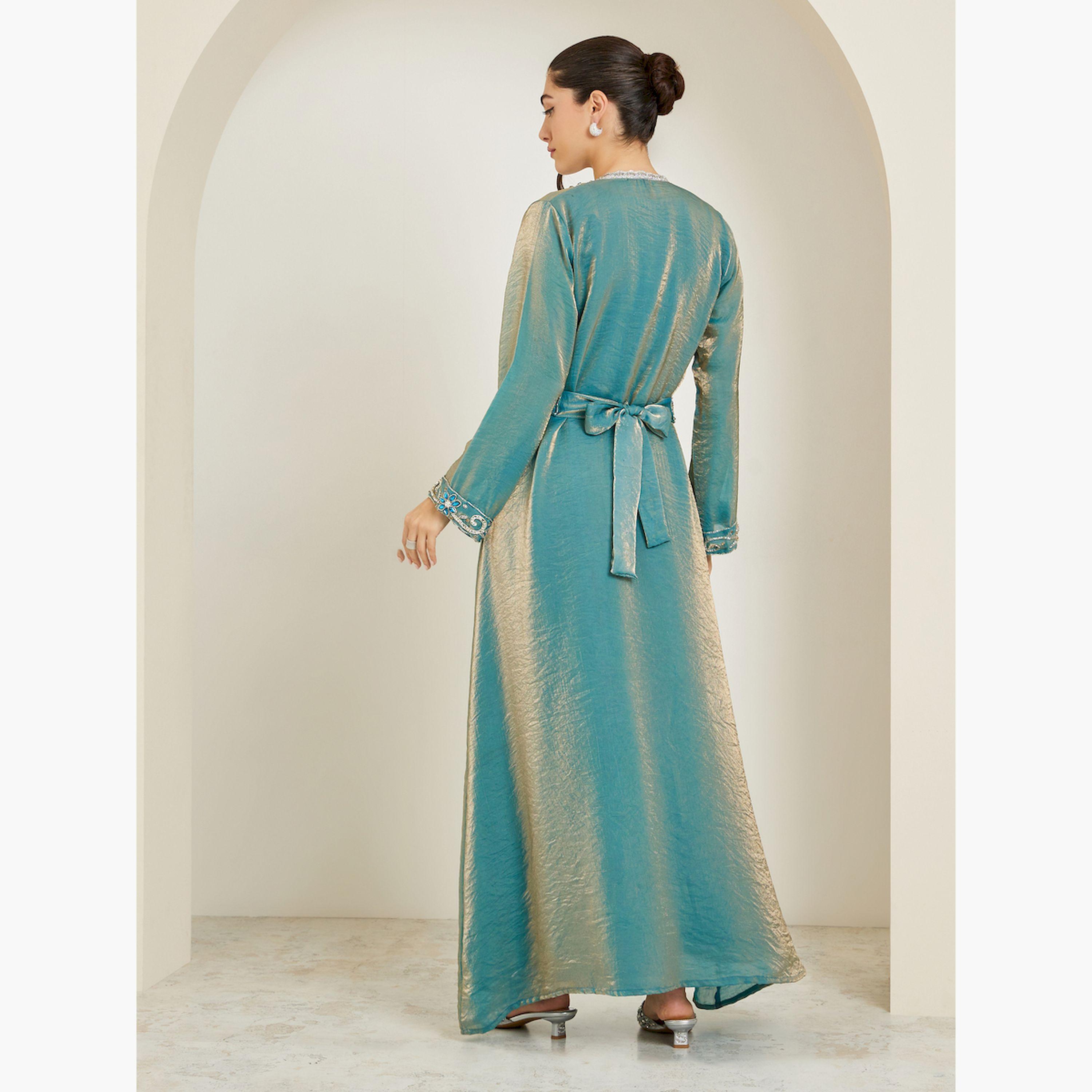 طقم محتشم من كيمونو مزين وفستان طويل-women-arabicclothing-sets-image-5