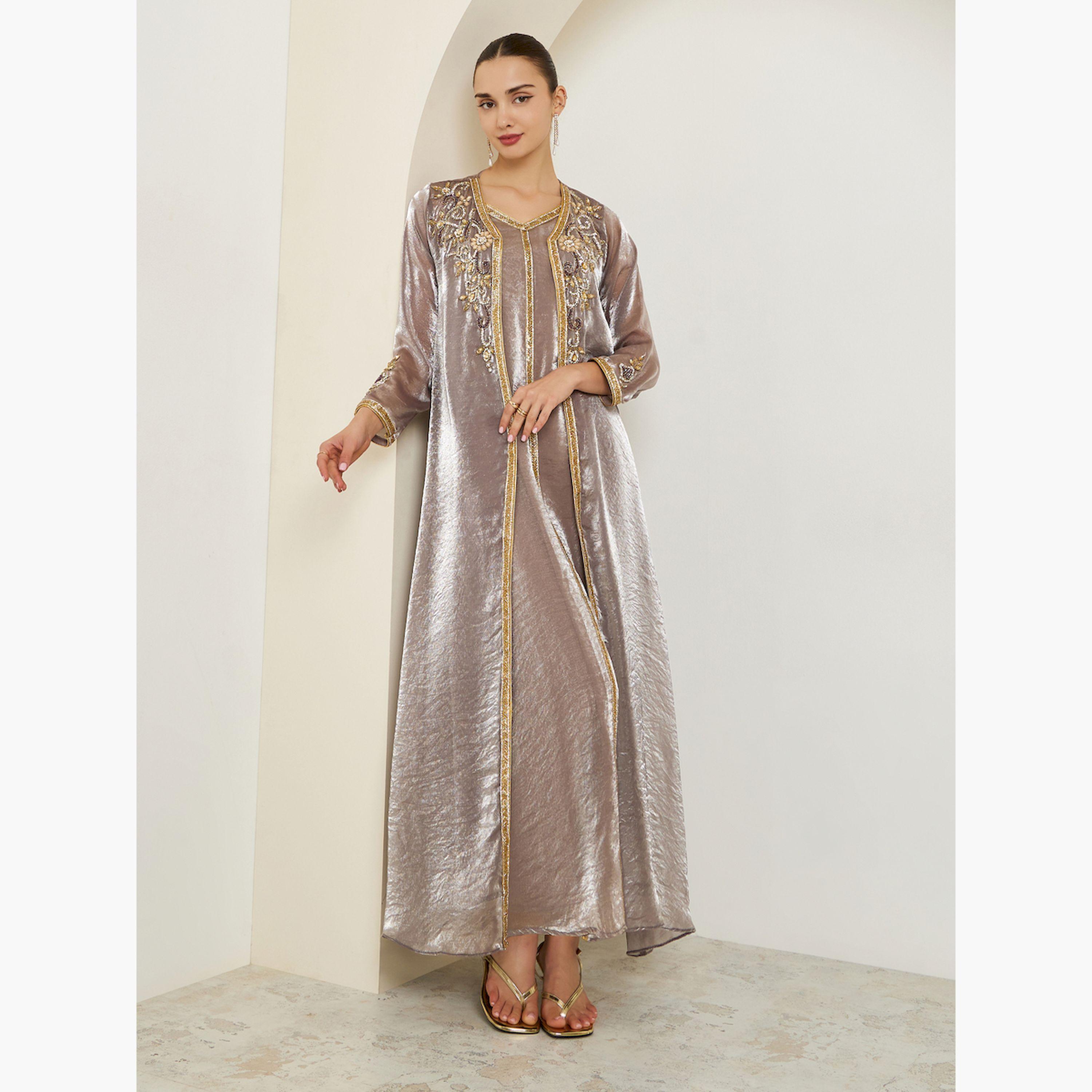 قفطان بحافة واسعة وتطريز يدوي-women-arabicclothing-kaftan-image-3