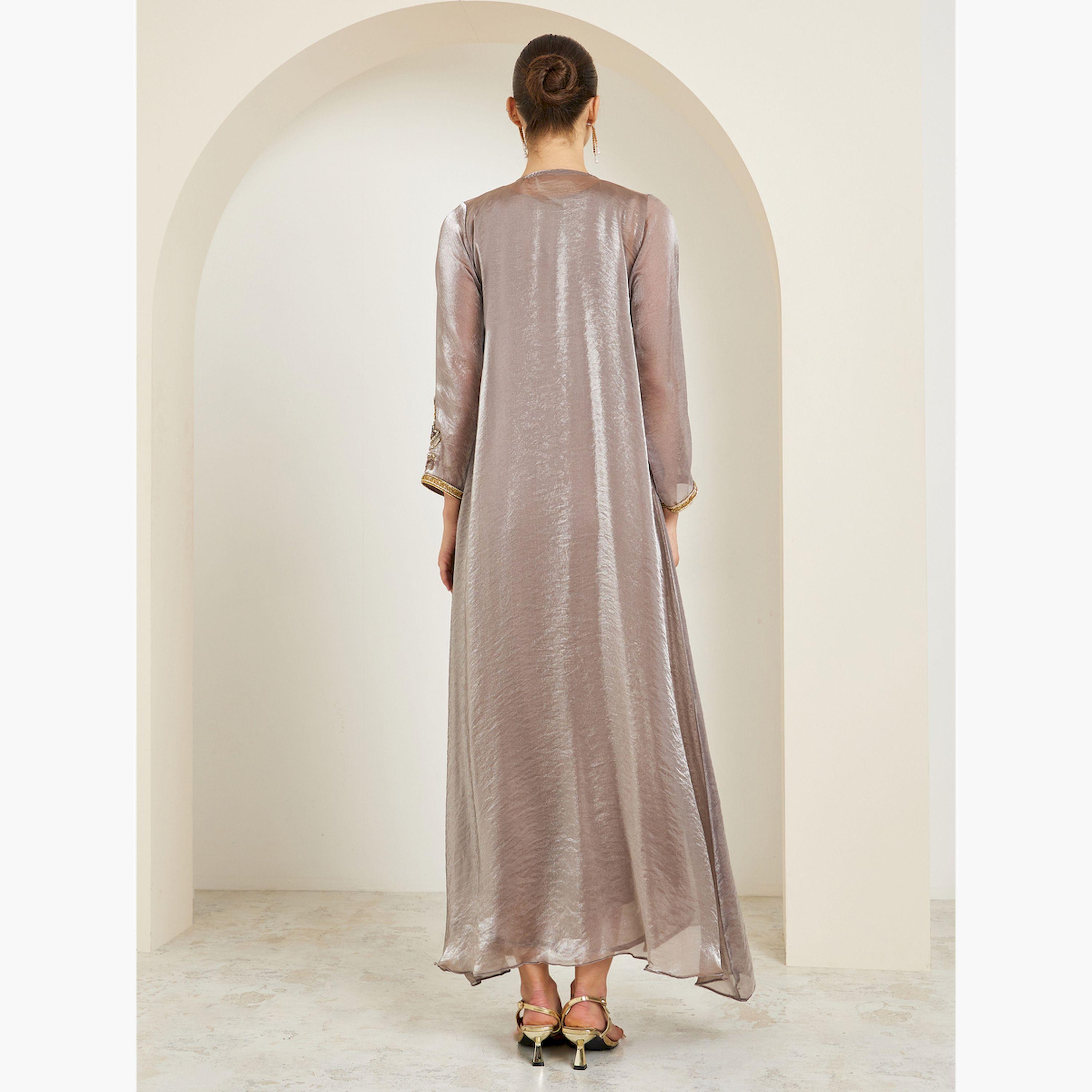 قفطان بحافة واسعة وتطريز يدوي-women-arabicclothing-kaftan-image-4
