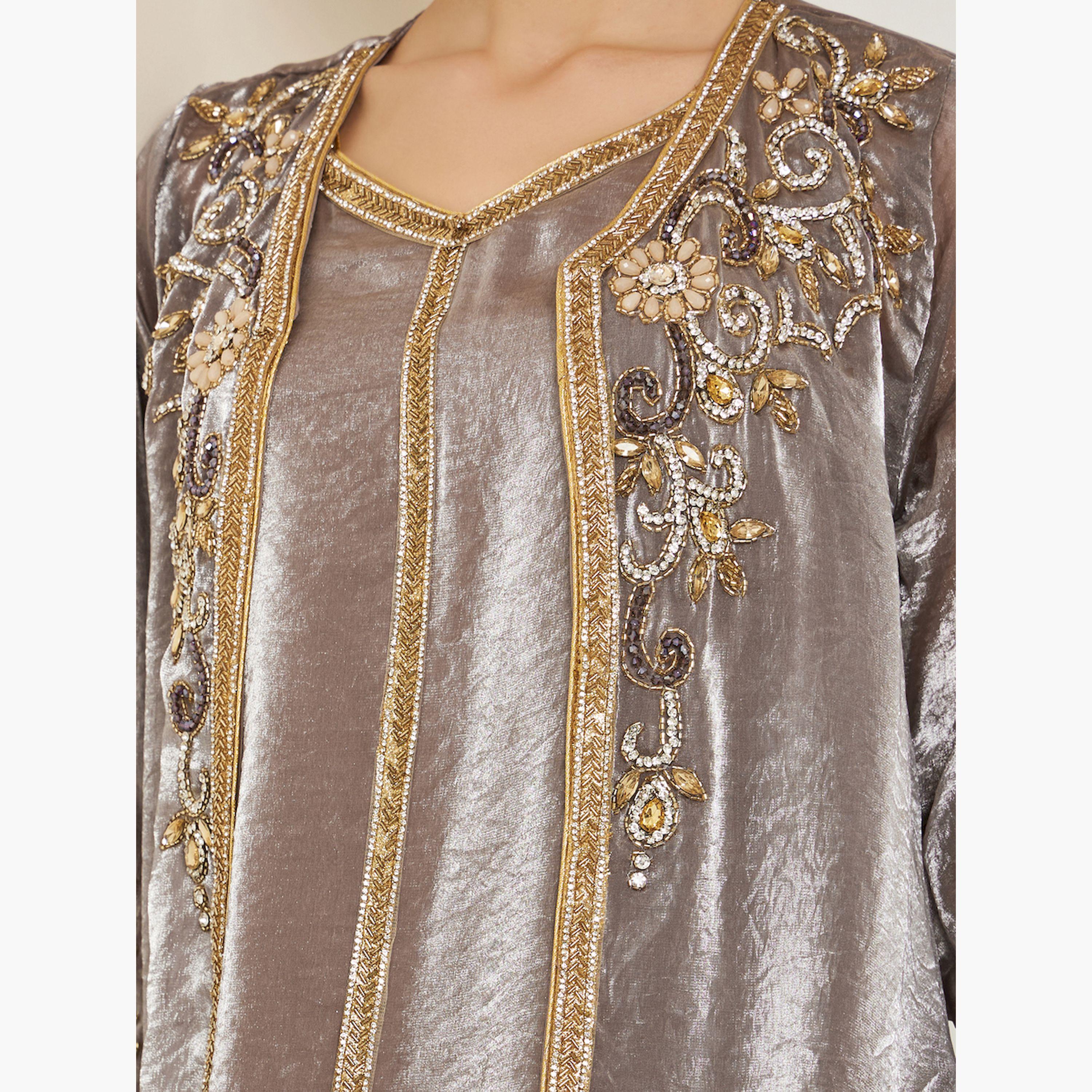 قفطان بحافة واسعة وتطريز يدوي-women-arabicclothing-kaftan-image-6