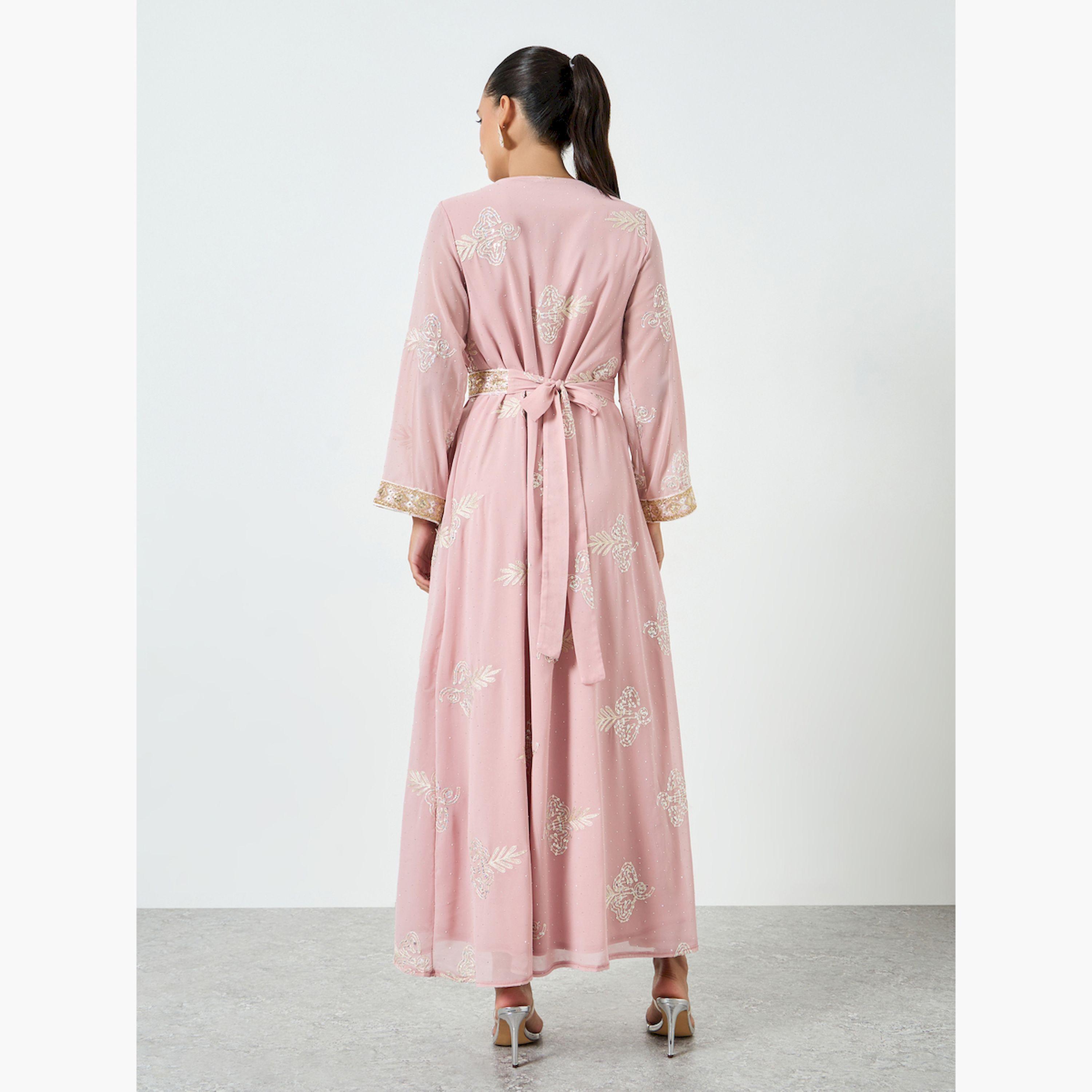 جلابية مطرزة بترتر مع حزام ربط-women-arabicclothing-jalabiyas-image-5