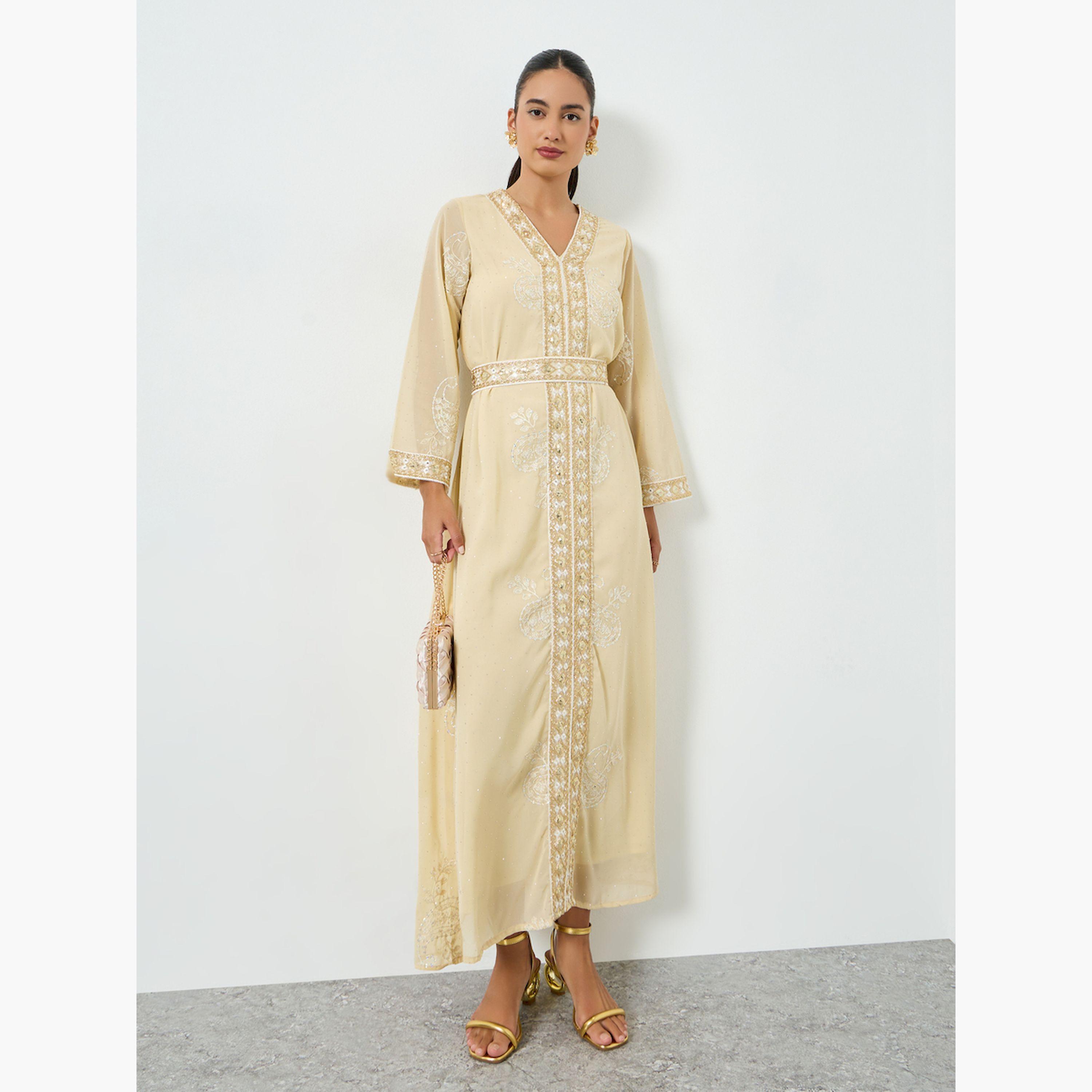 جلابية مطرزة بترتر مع حزام ربط-women-arabicclothing-jalabiyas-image-3