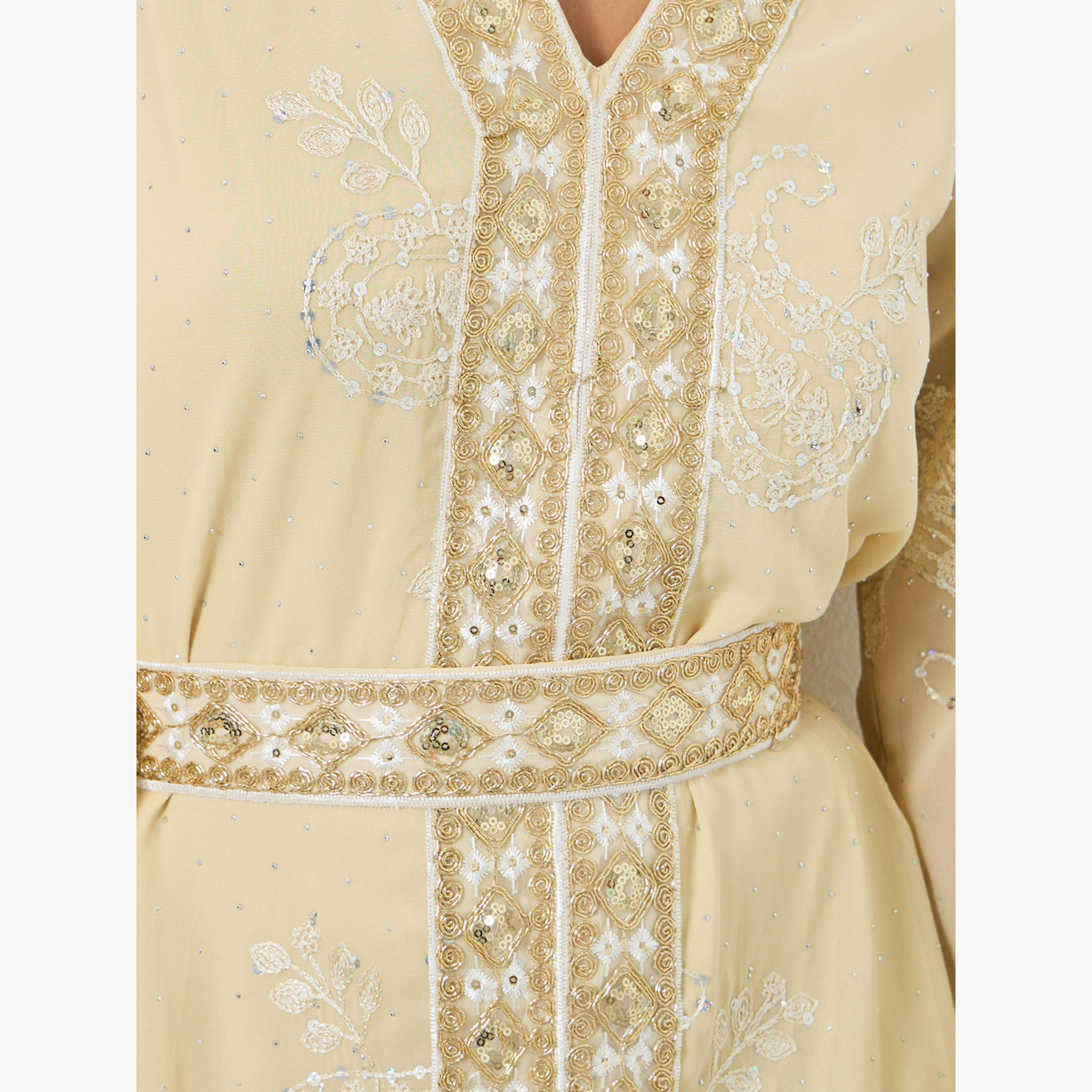 جلابية مطرزة بترتر مع حزام ربط-women-arabicclothing-jalabiyas-image-4
