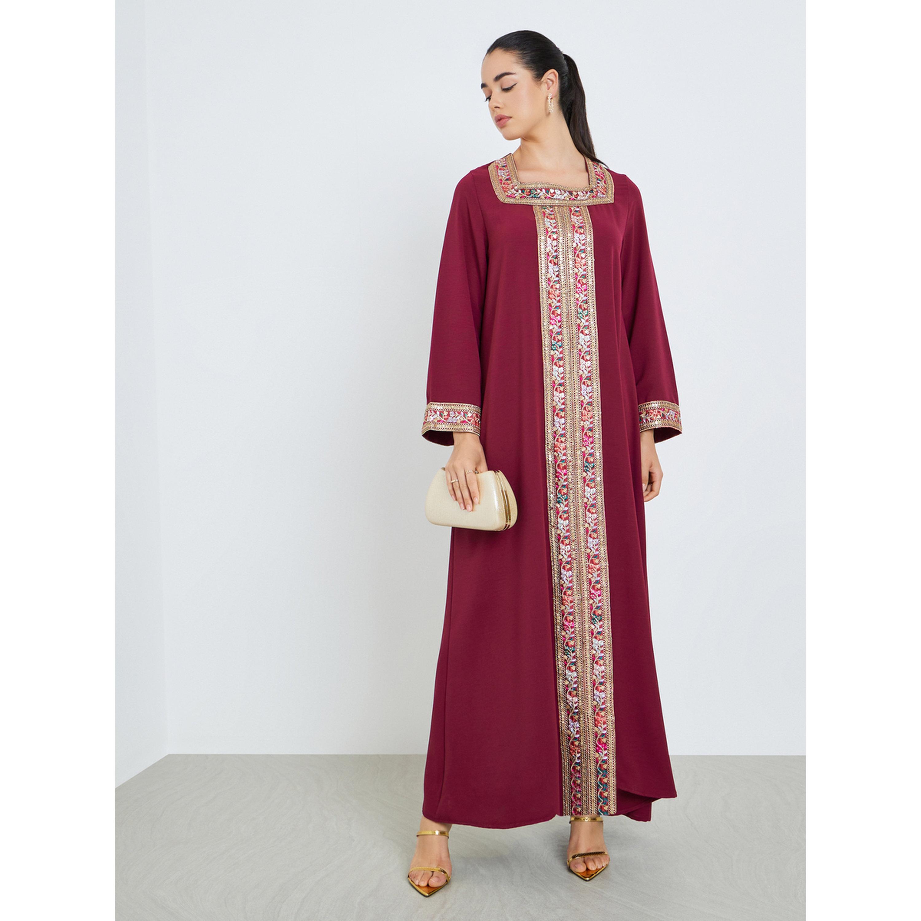 جلابية بياقة مربعة ولوحة ترتر-women-arabicclothing-jalabiyas-image-1