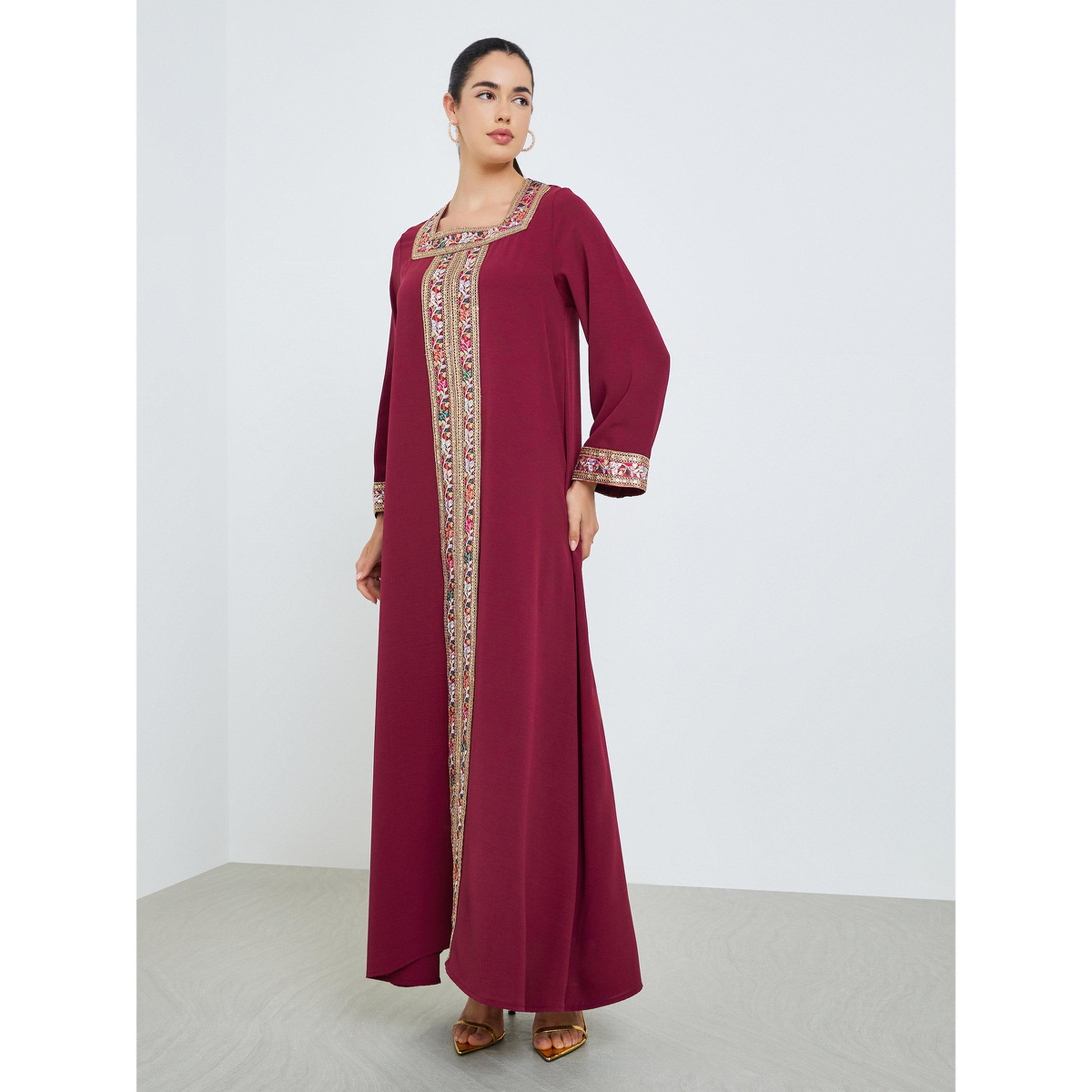 Styli Women Square Neck Sequin Panel Jalabiya-women-arabicclothing-jalabiyas-image-2